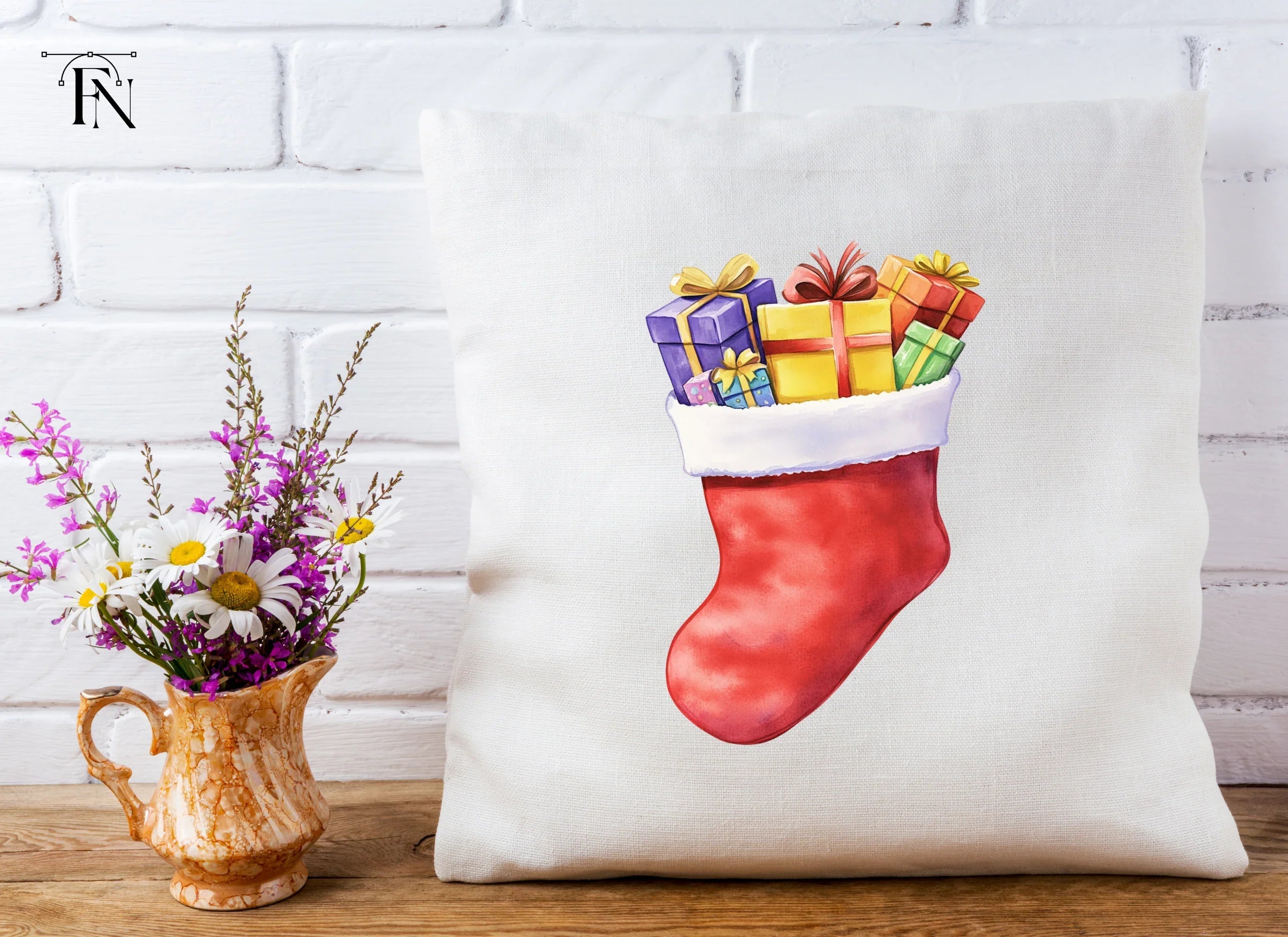 Christmas Stockings with Gifts Clipart Bundle