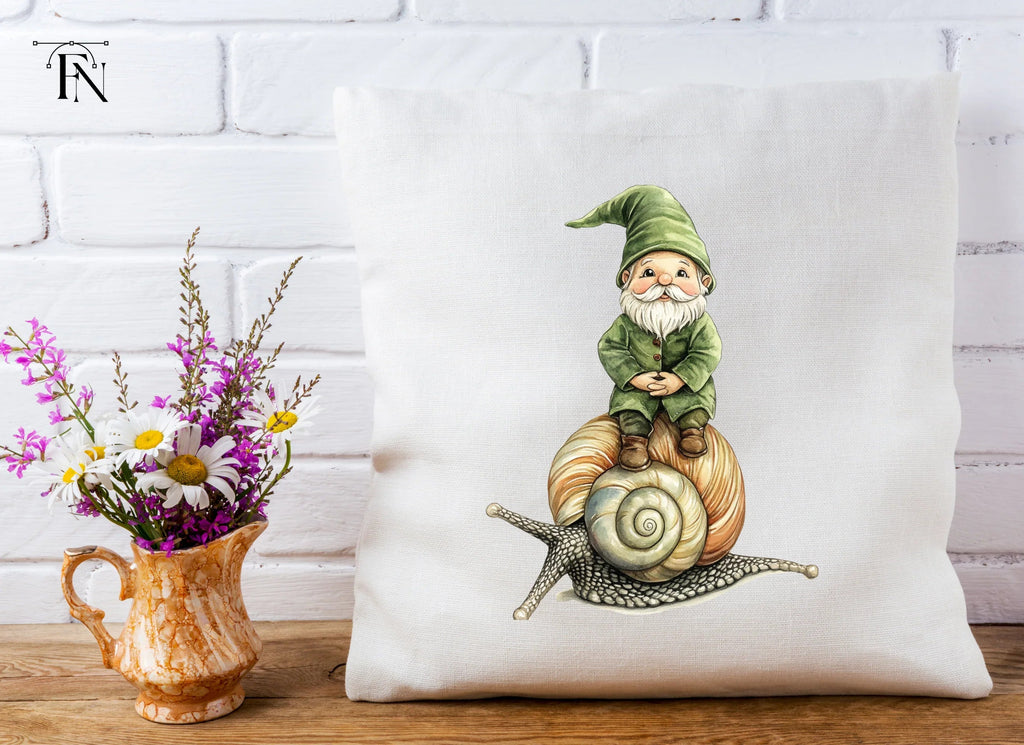 Green Hat Gnomes Riding Snails Clipart Bundle