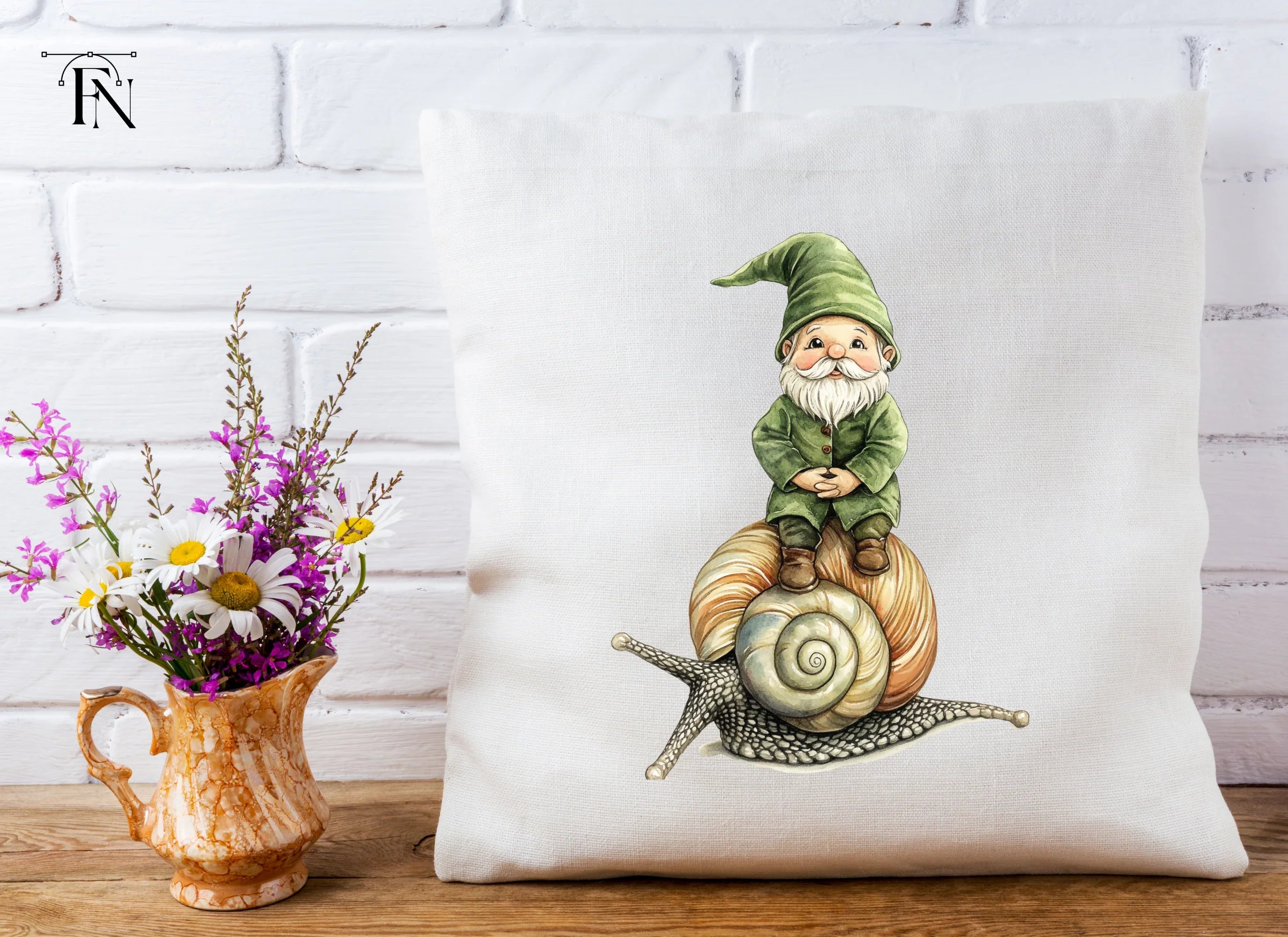 Green Hat Gnomes Riding Snails Clipart Bundle