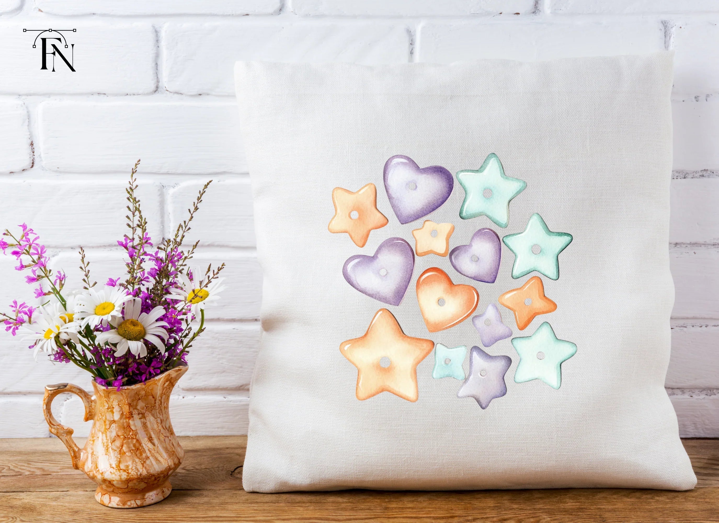 Cute Pastel Heart and Star Beads Clipart Bundle