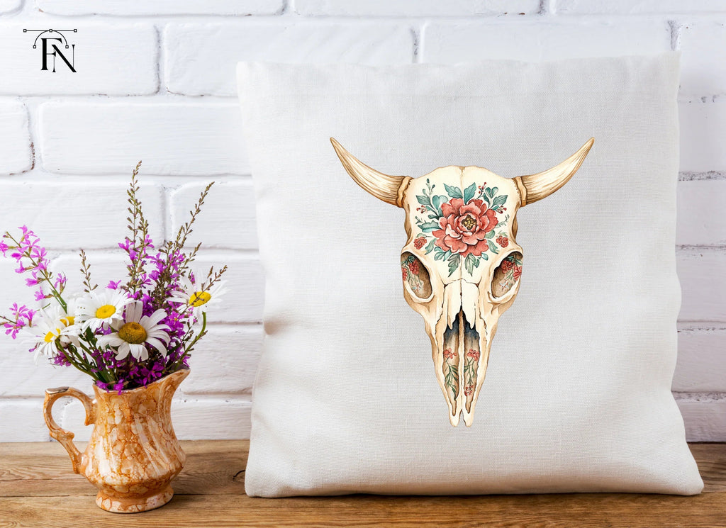 Boho Floral Skulls Clipart Bundle