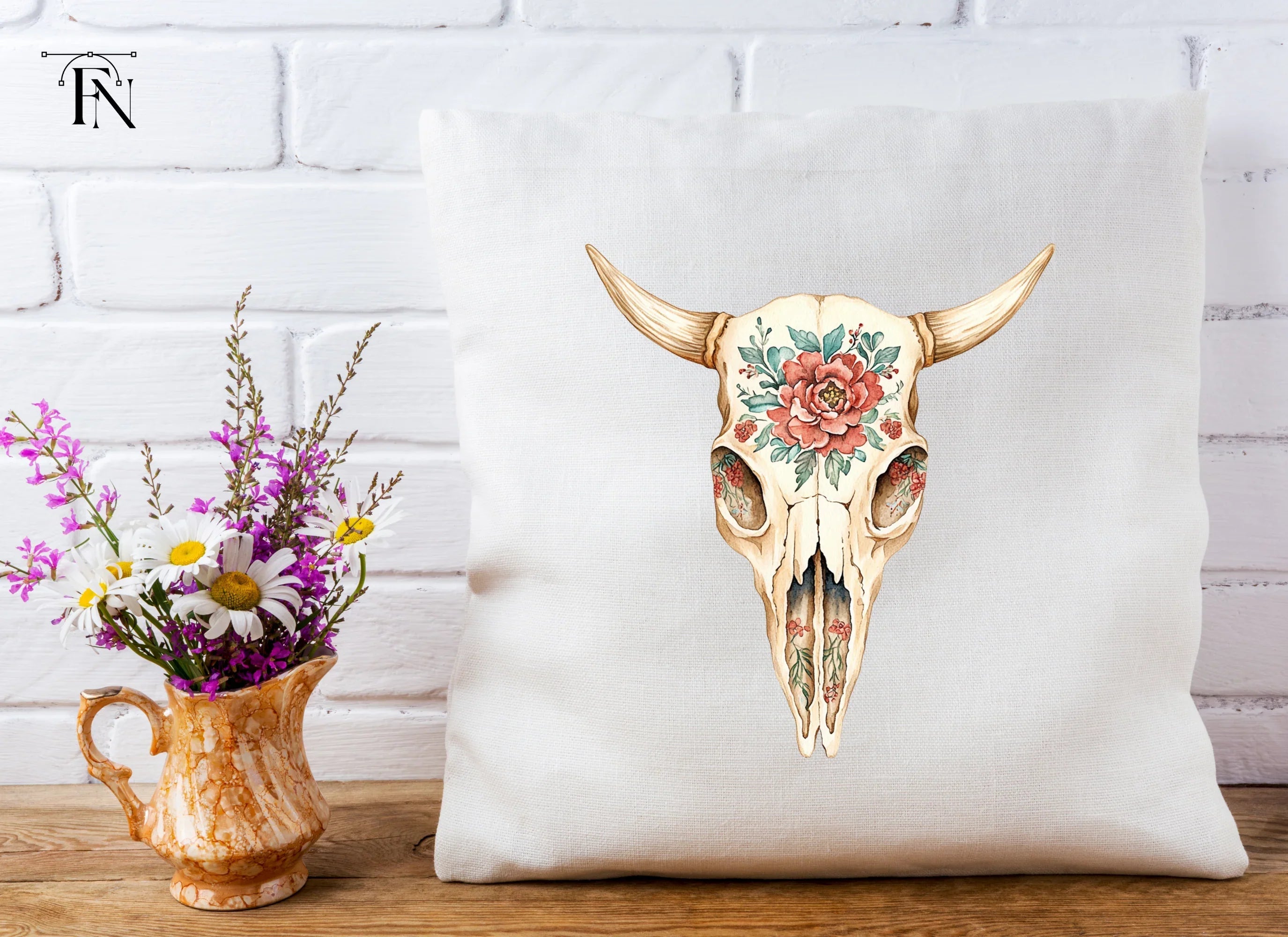 Boho Floral Skulls Clipart Bundle