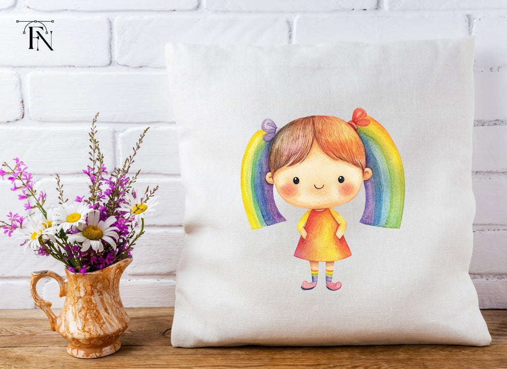 Adorable Rainbow Pigtails Girl Clipart Bundle