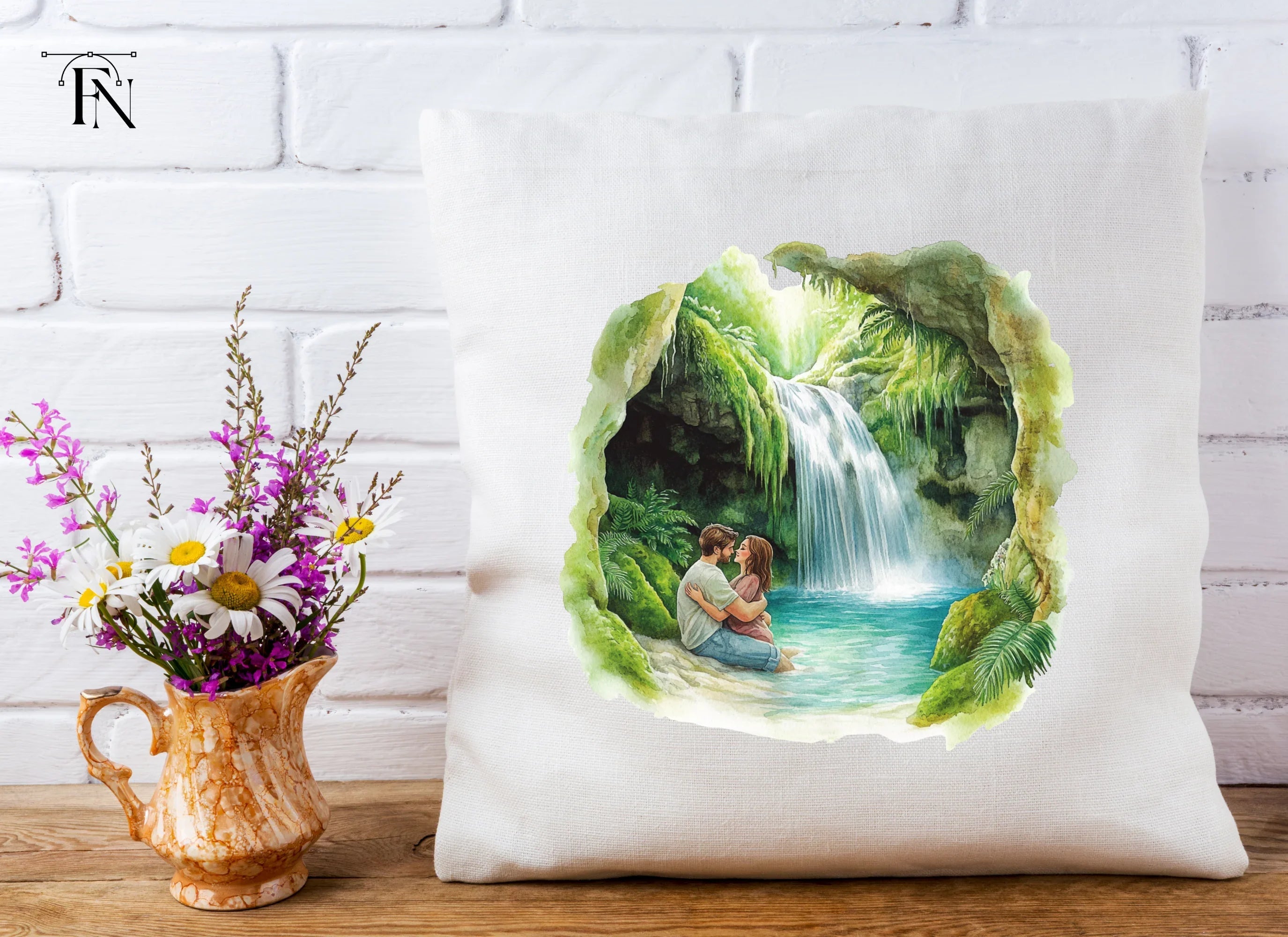 Romantic Couple Jungle Waterfall Clipart Bundle