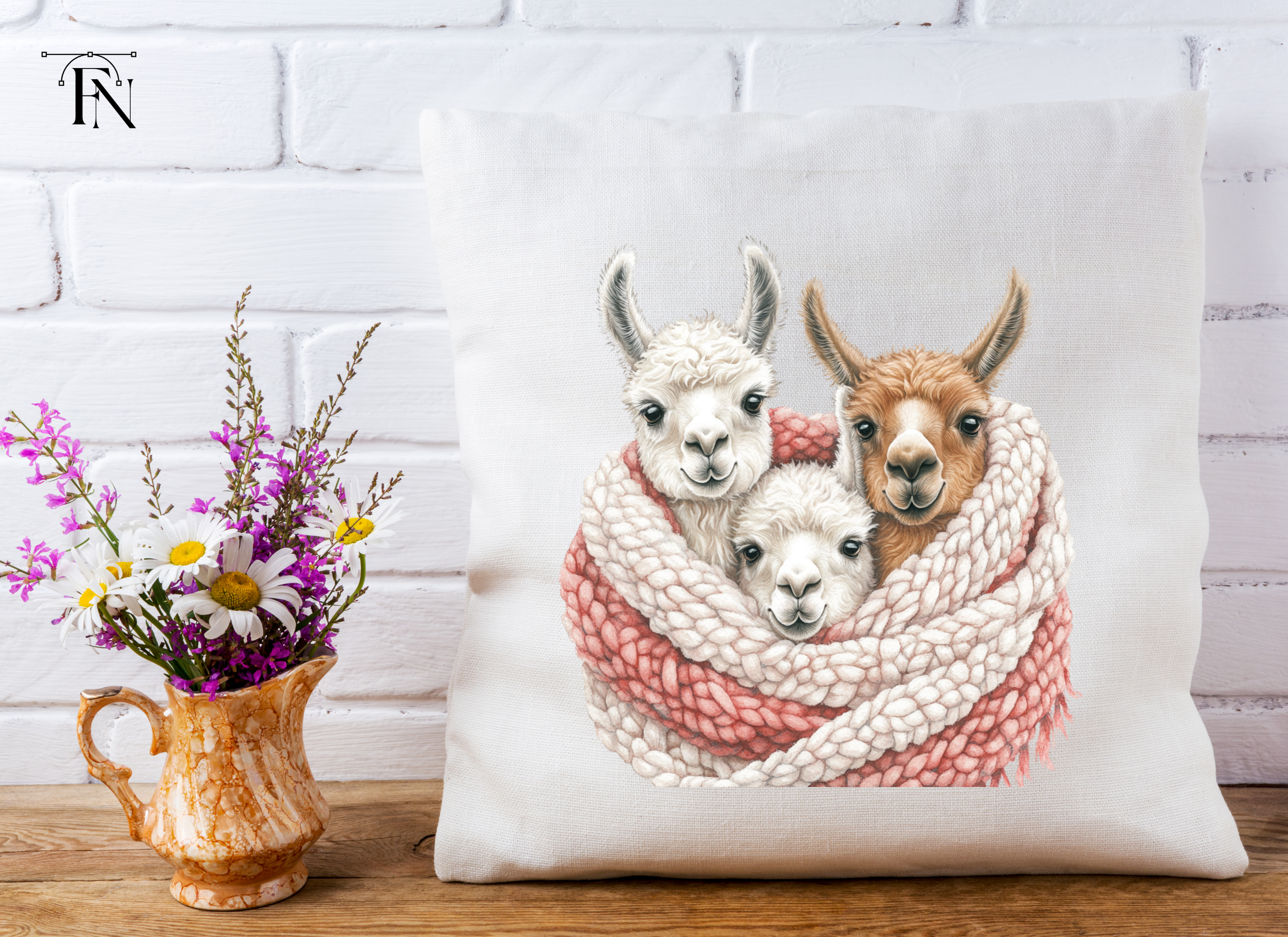 Cute Llama Family Wrapped in Scarf Clipart Bundle