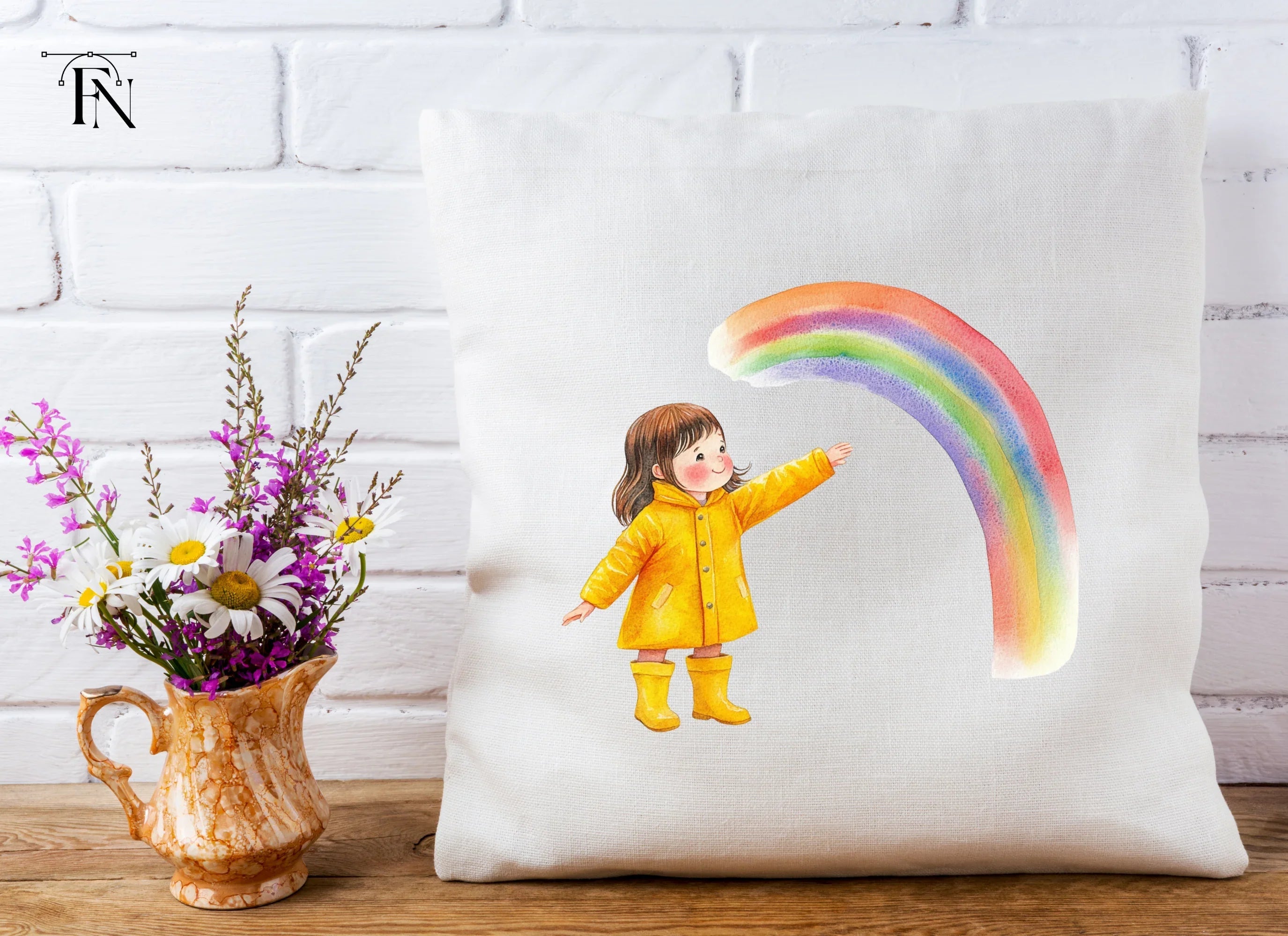 Happy Girl with Rainbow Clipart Bundle
