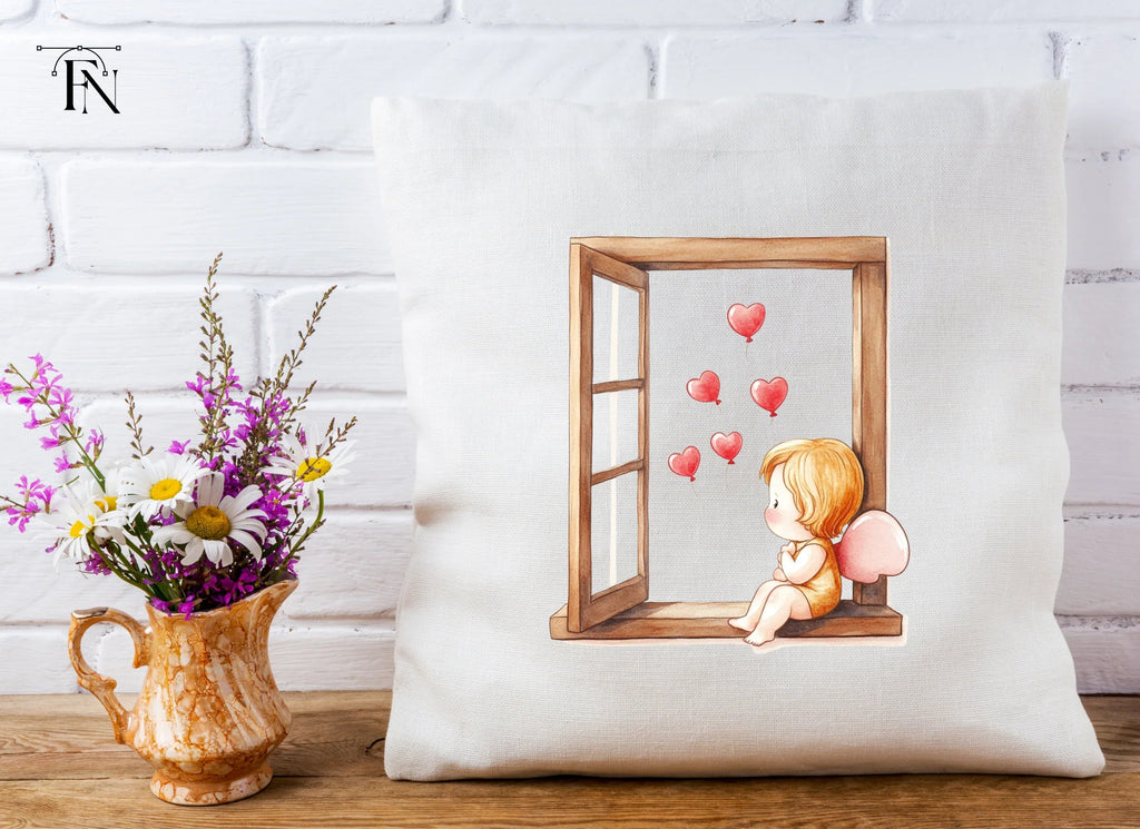 Sad Cupid with Heart Balloons Clipart Bundle