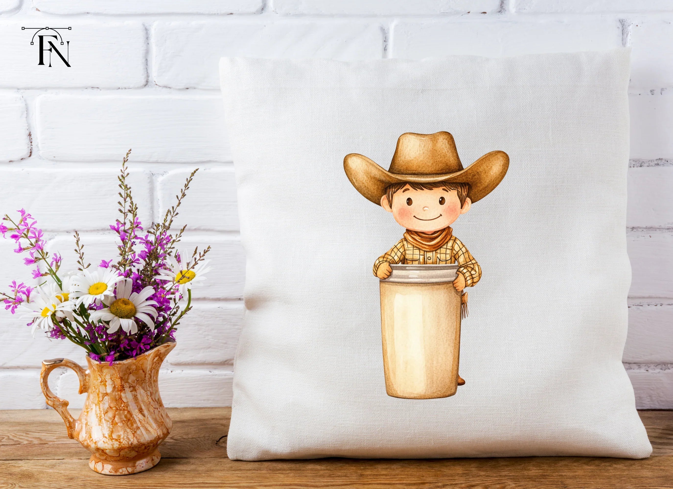 Smiling Cowboy Kid Holding Empty Bucket Clipart Bundle