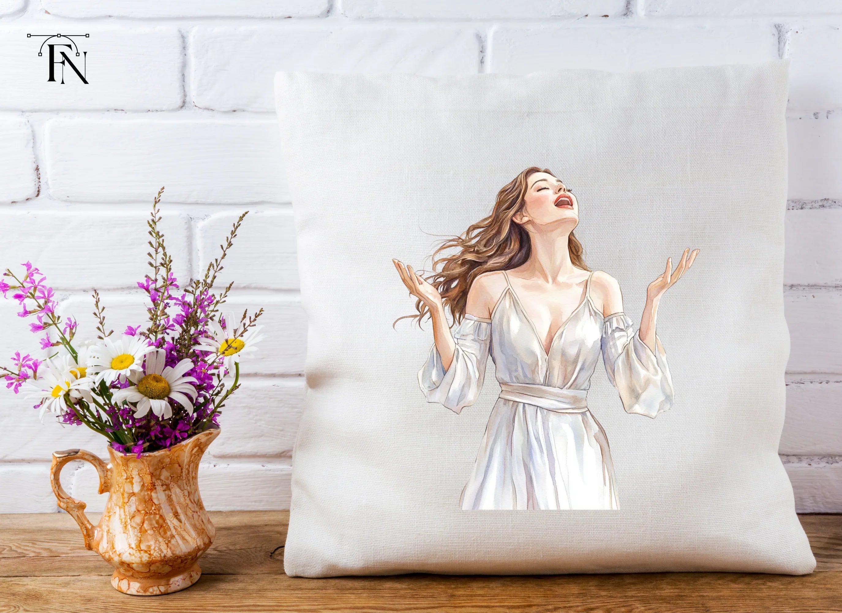 Joyful Woman in White Dress Clipart Bundle