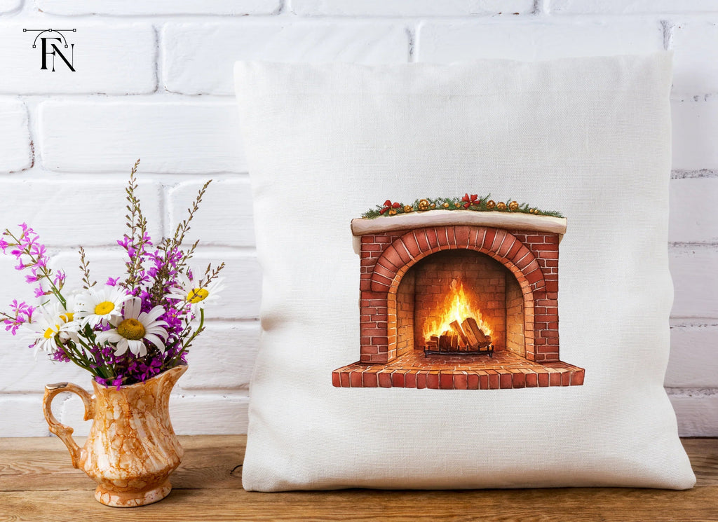 Festive Fireplace with Gifts Clipart Bundle