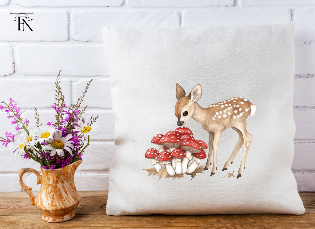 Baby Deer and Red Mushrooms Clipart Bundle