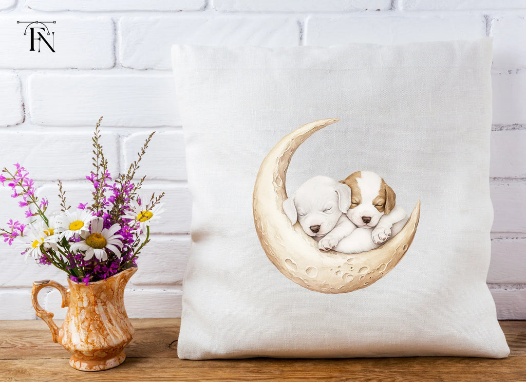Sleeping Puppies on Moon Clipart Bundle