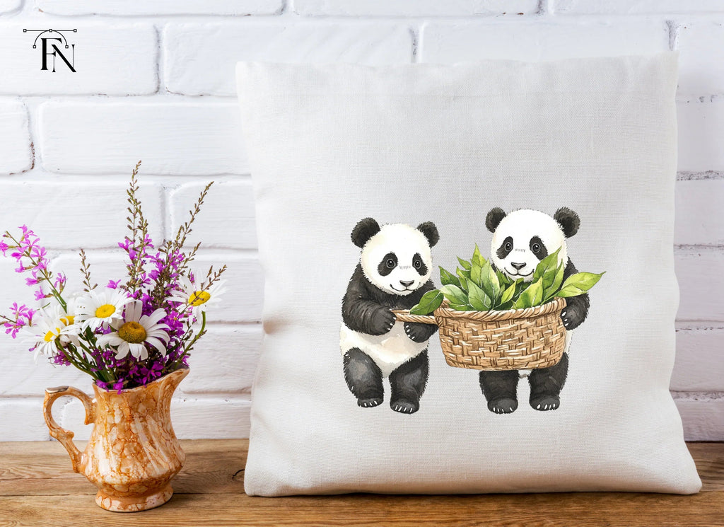 Panda with Baskets of Leaves Clipart Bundle