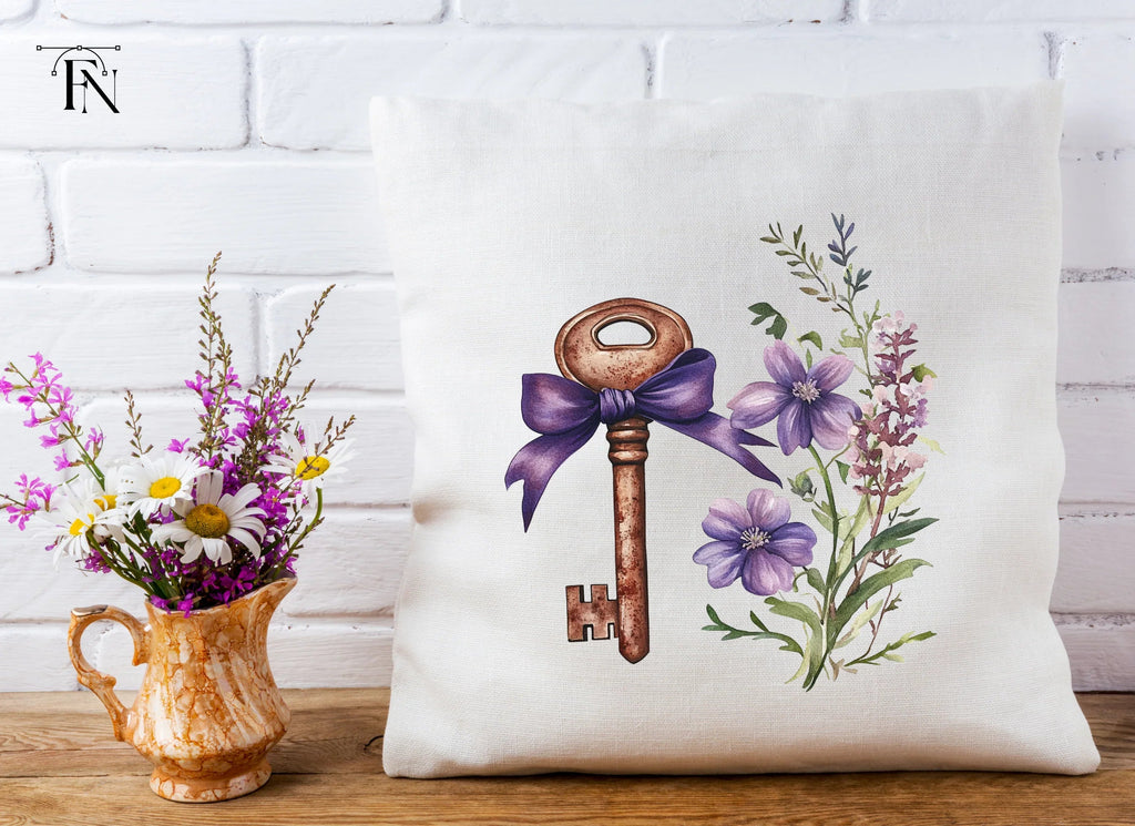 Vintage Keys with Purple Ribbons Clipart Bundle