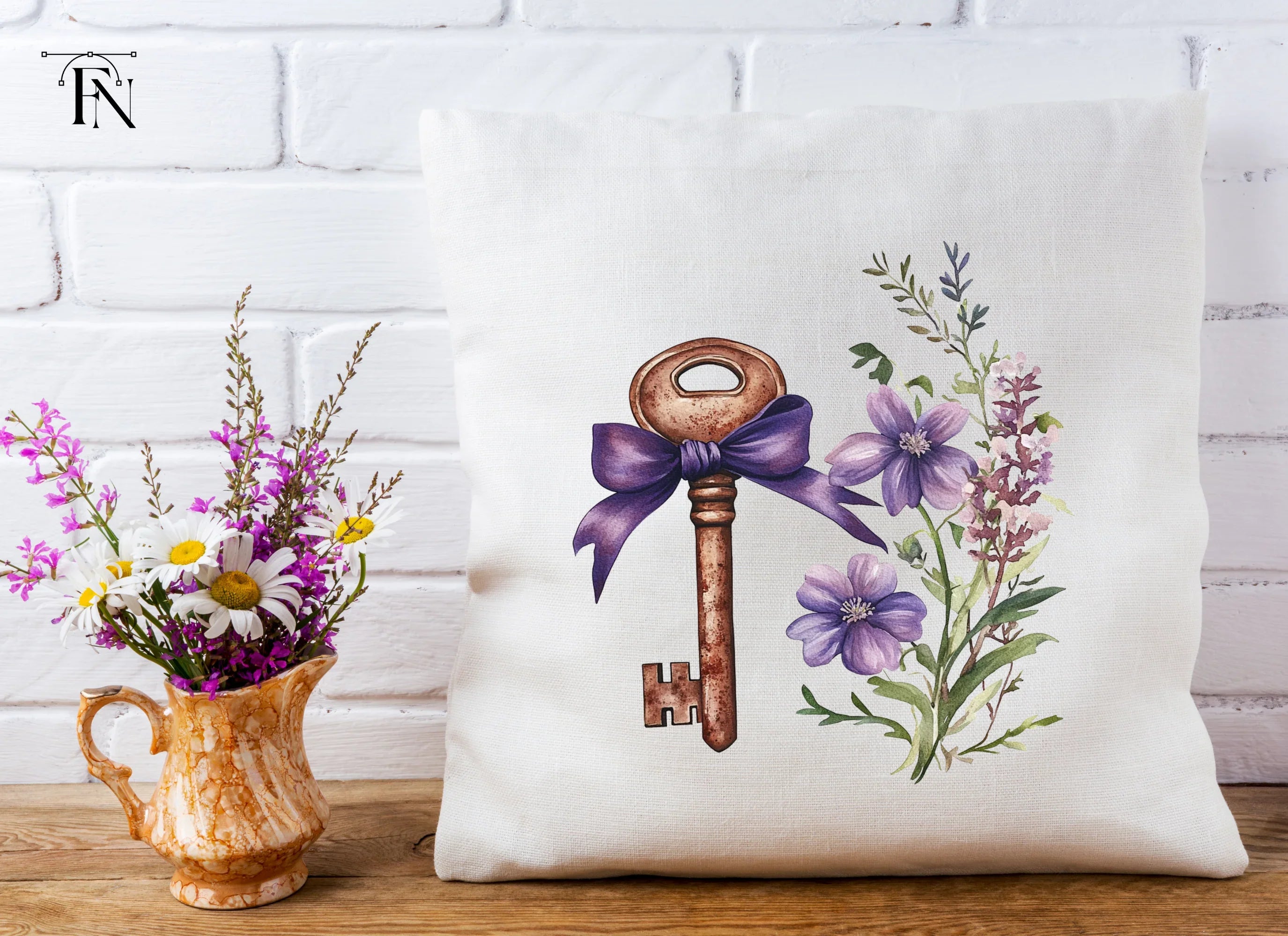 Vintage Keys with Purple Ribbons Clipart Bundle