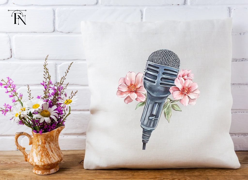 Vintage Microphone with Pink Flowers Clipart Bundle