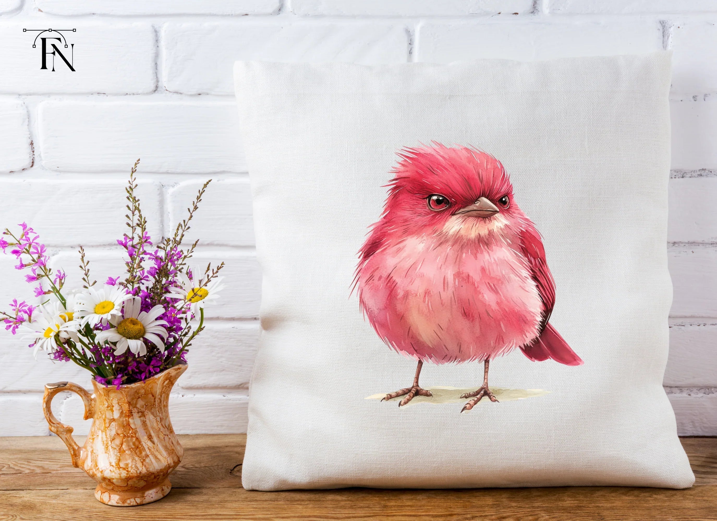Cute Pink Bird Illustration Clipart Bundle