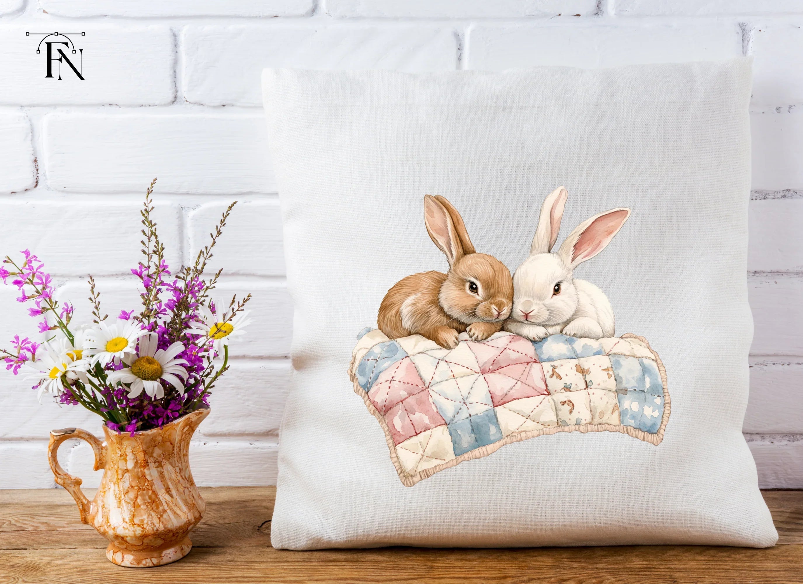 Cute Bunny Friends Under Quilt Clipart Bundle