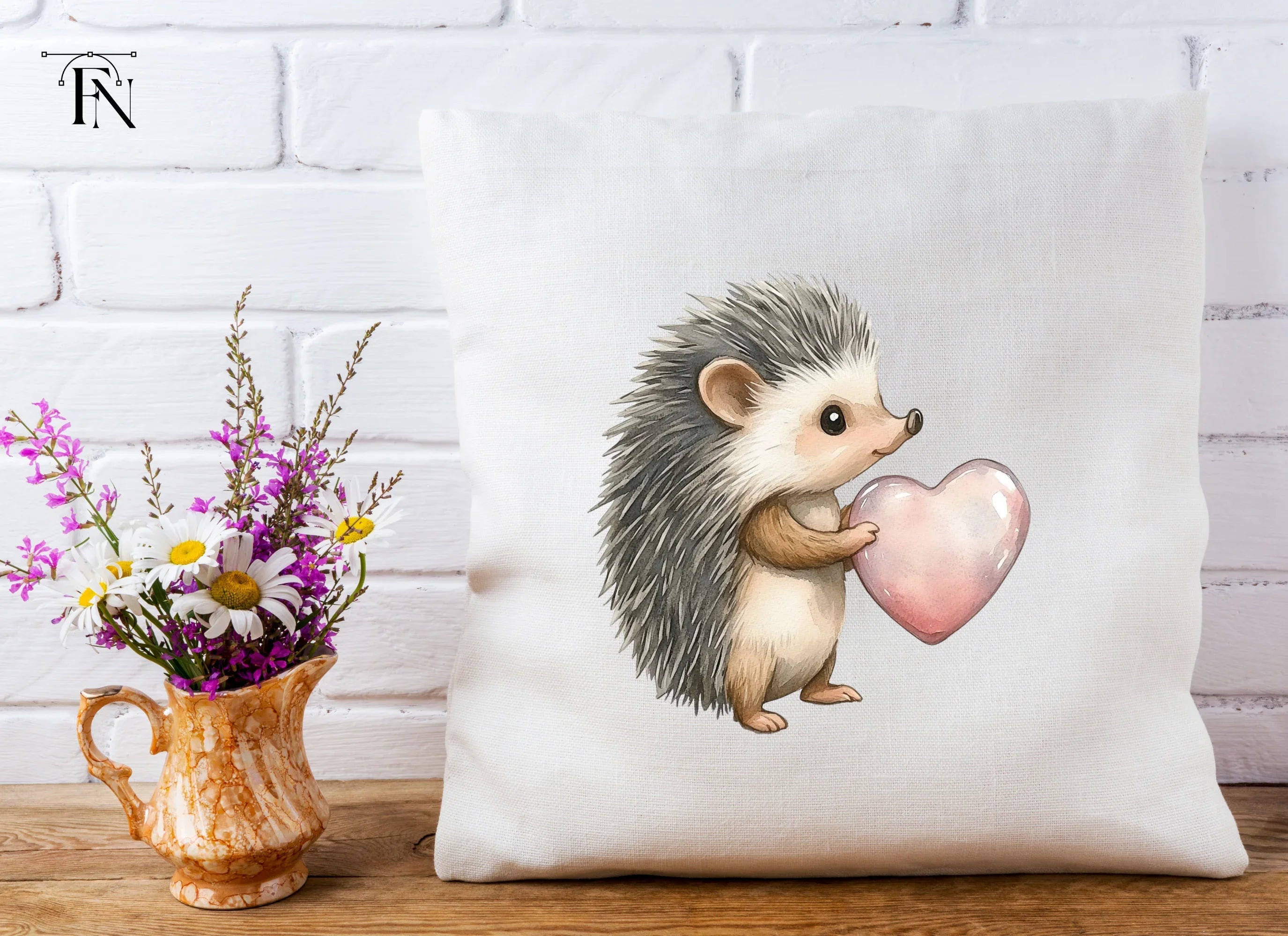 Hedgehogs Holding Pink Hearts Clipart Bundle