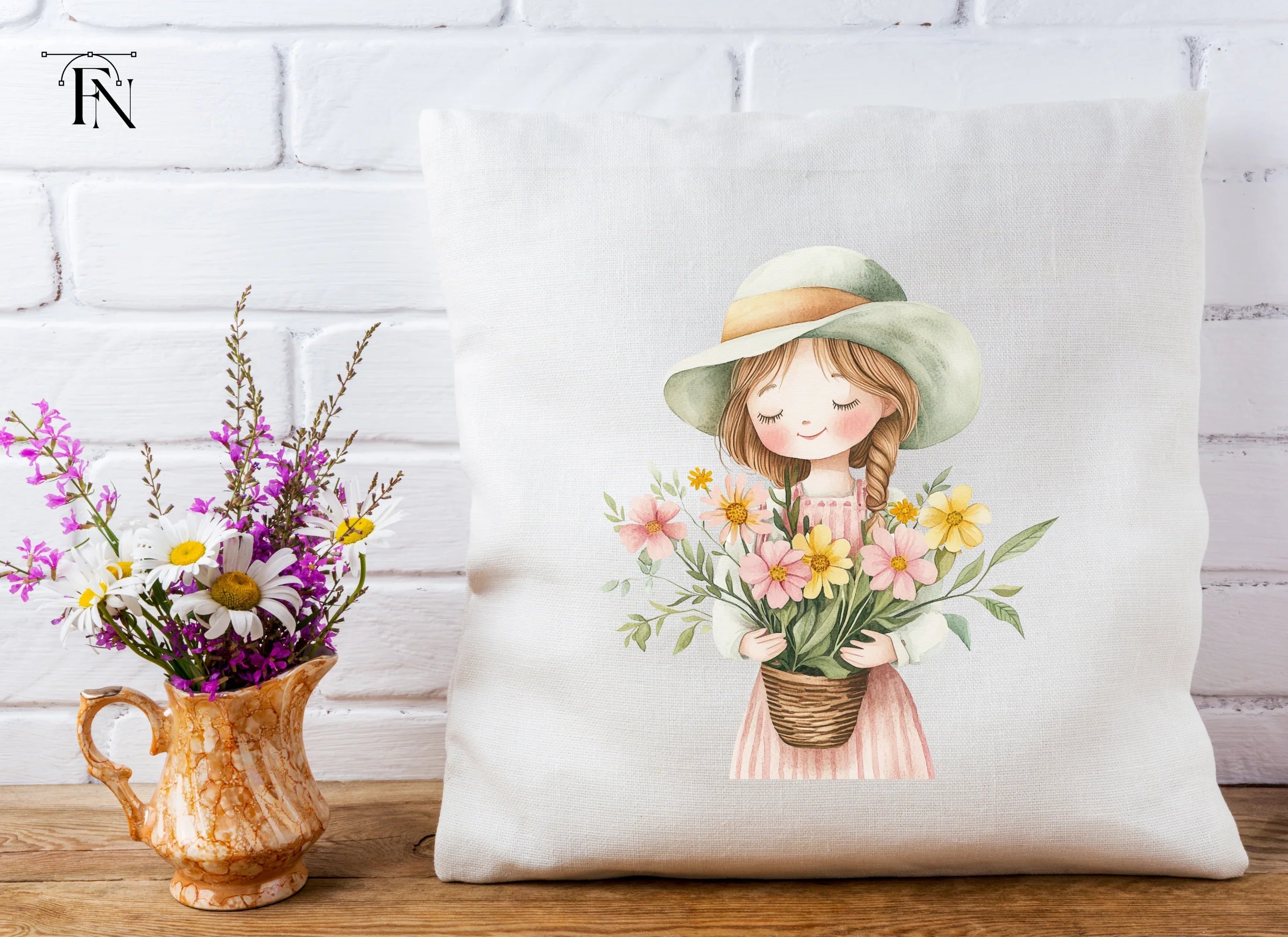Cute Girl with Flower Pot Clipart Bundle