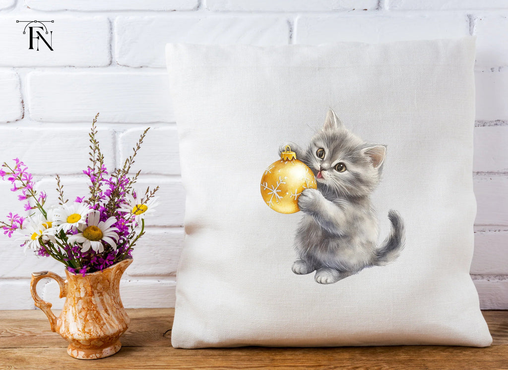 Gray Kittens Playing With Gold Ornaments Clipart Bundle
