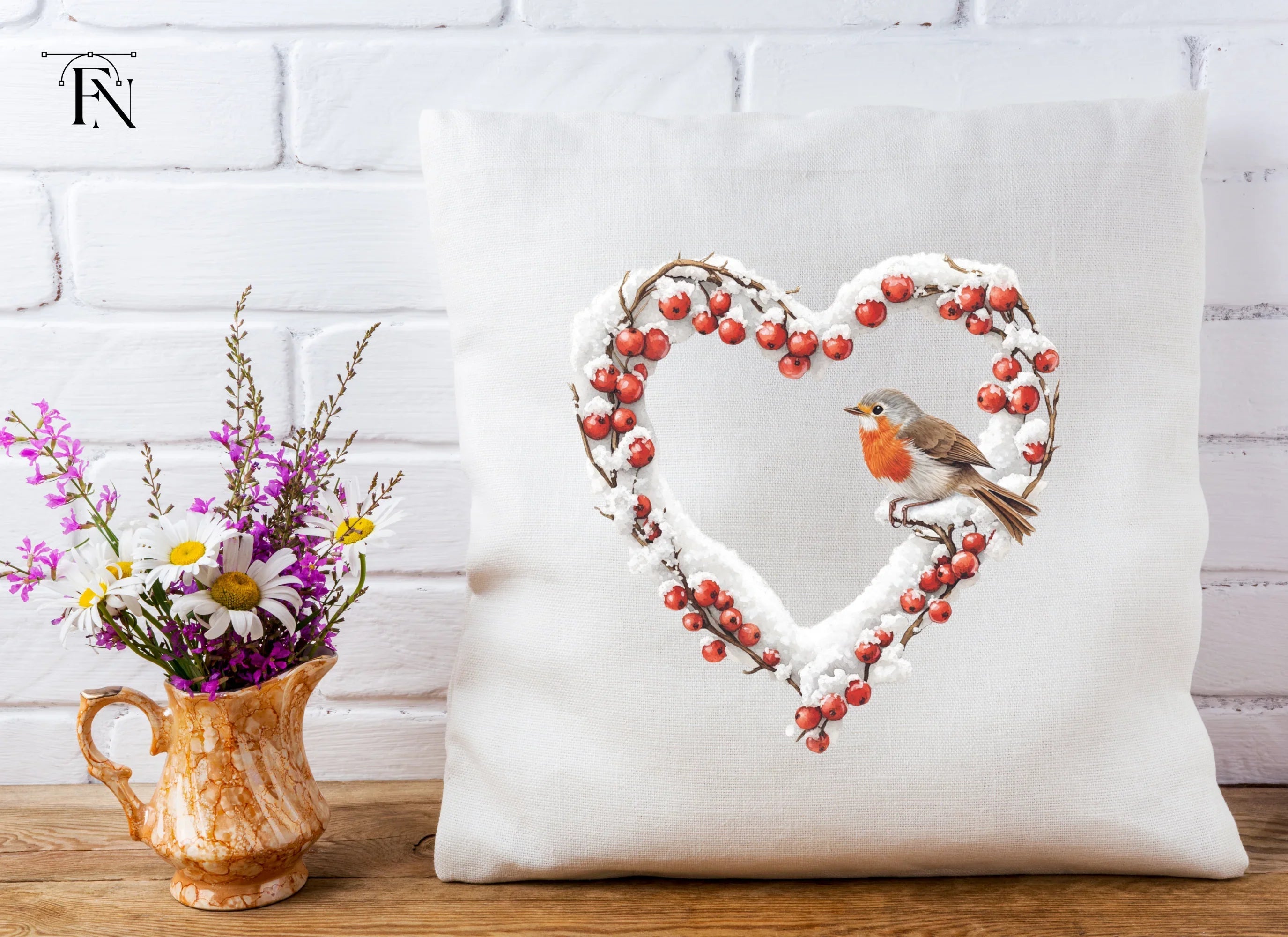 Winter Robin Heart Wreath Clipart Bundle