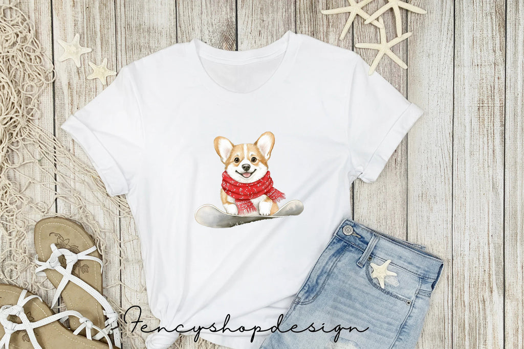 Cute Corgi Dogs Snowboarding Clipart Bundle