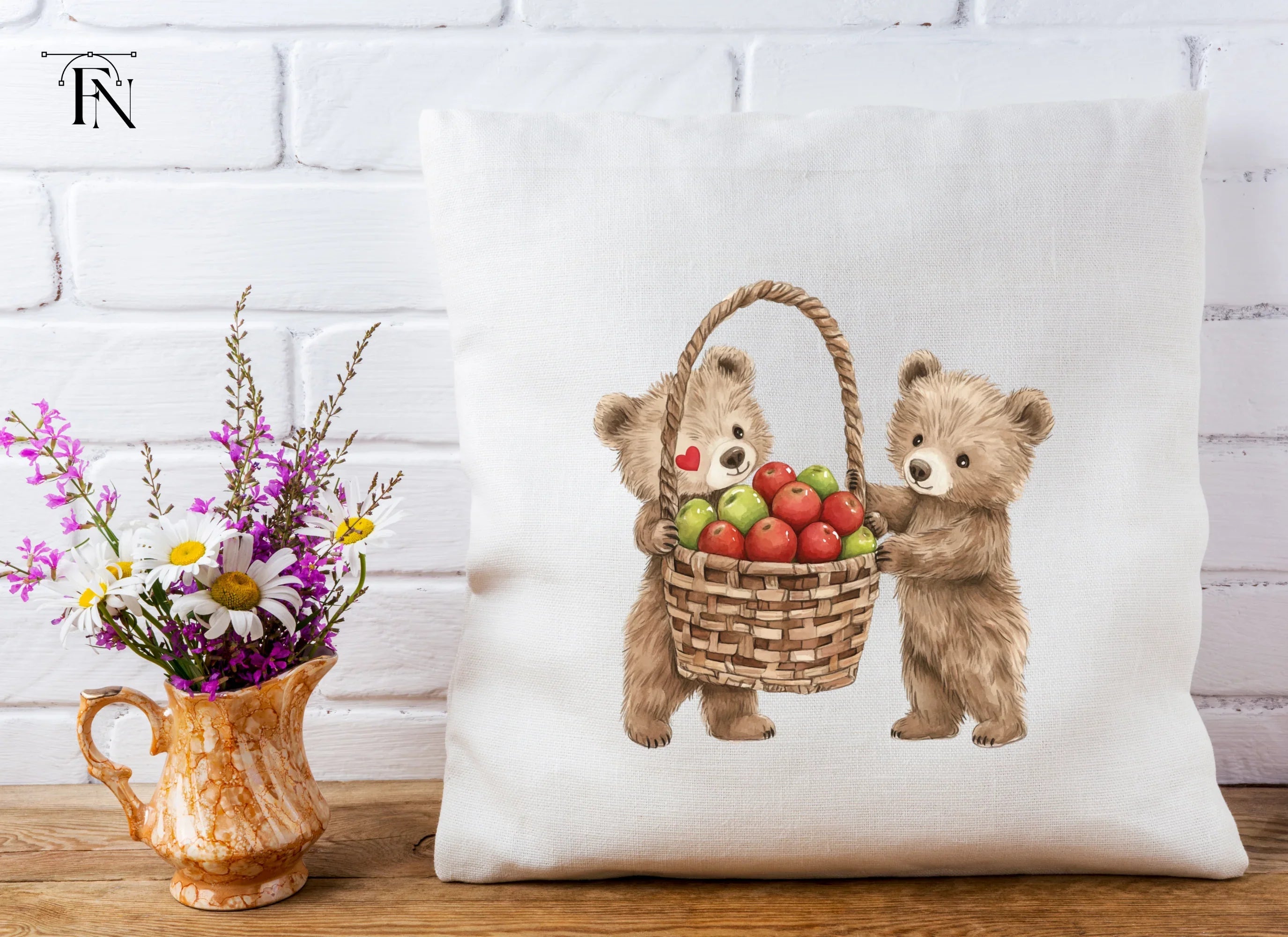 Cute Bear Friends with Apple Basket Clipart Bundle