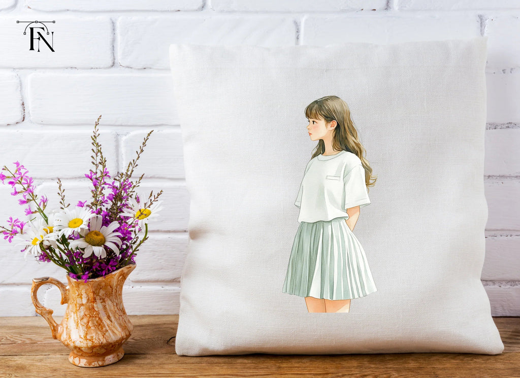 Cute Anime Girl in Pleated Skirt Clipart Bundle
