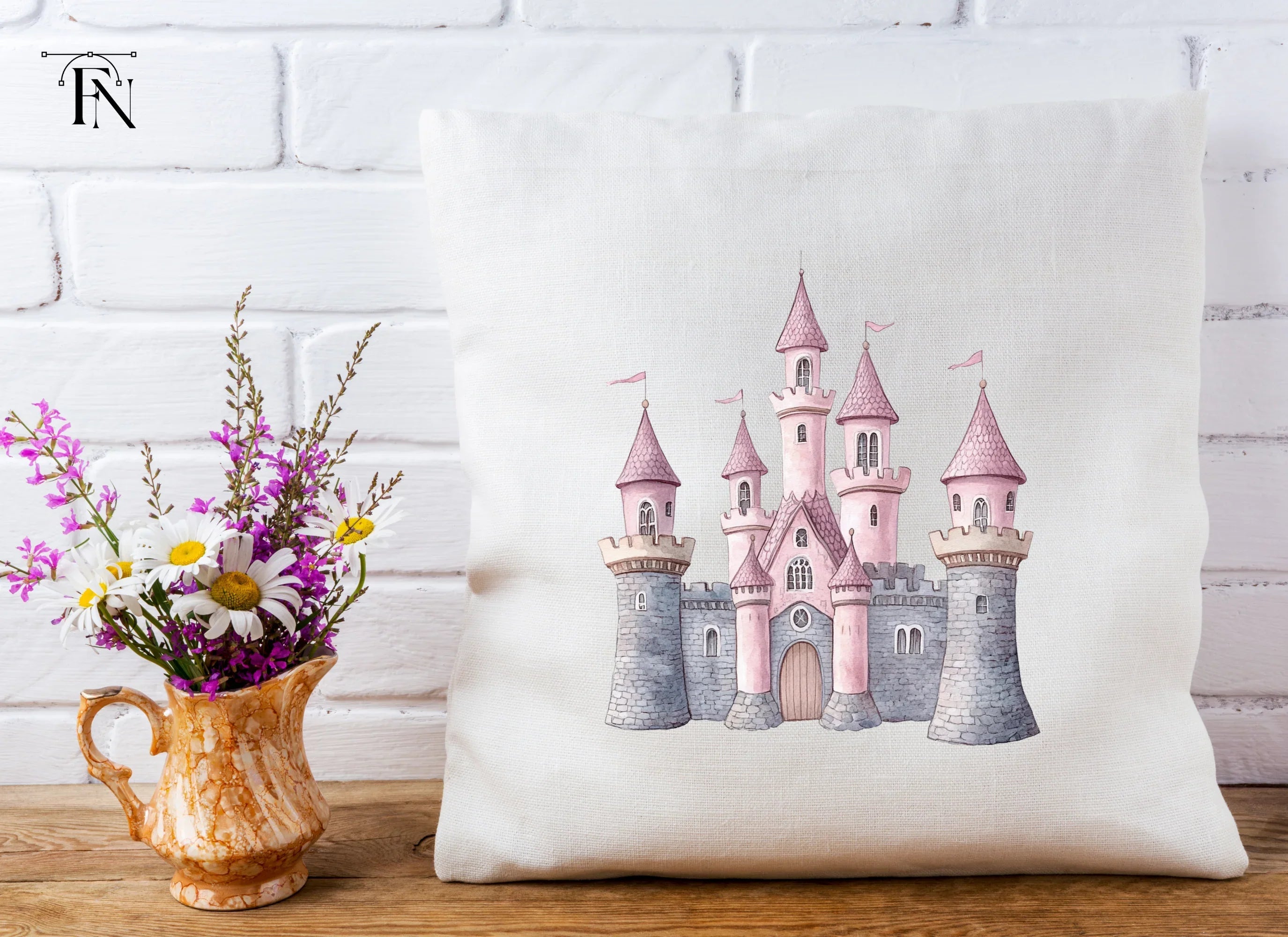 Pink and Gray Fantasy Castle Clipart Bundle