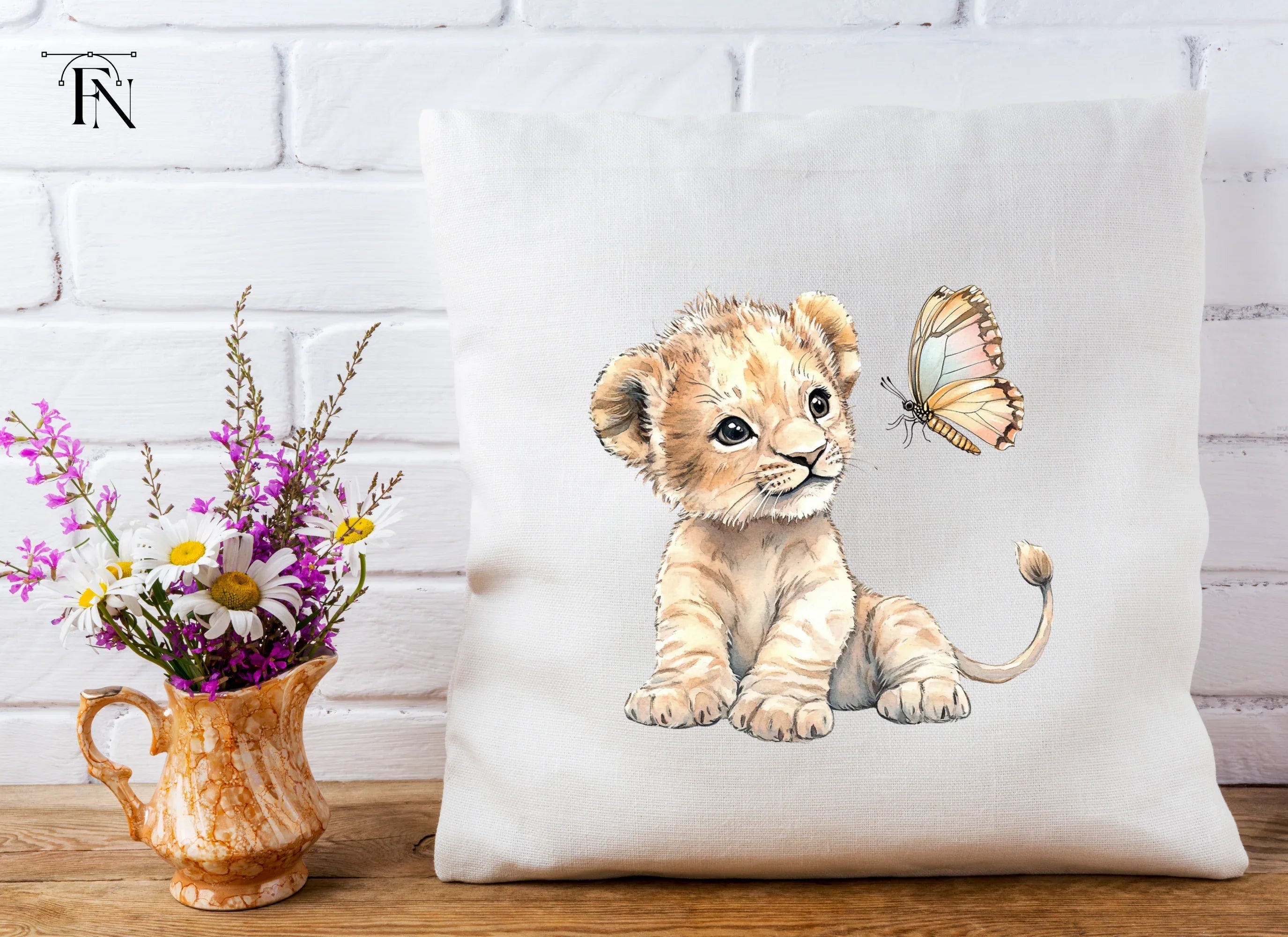 Cute Lion Cubs with Butterflies Clipart Bundle