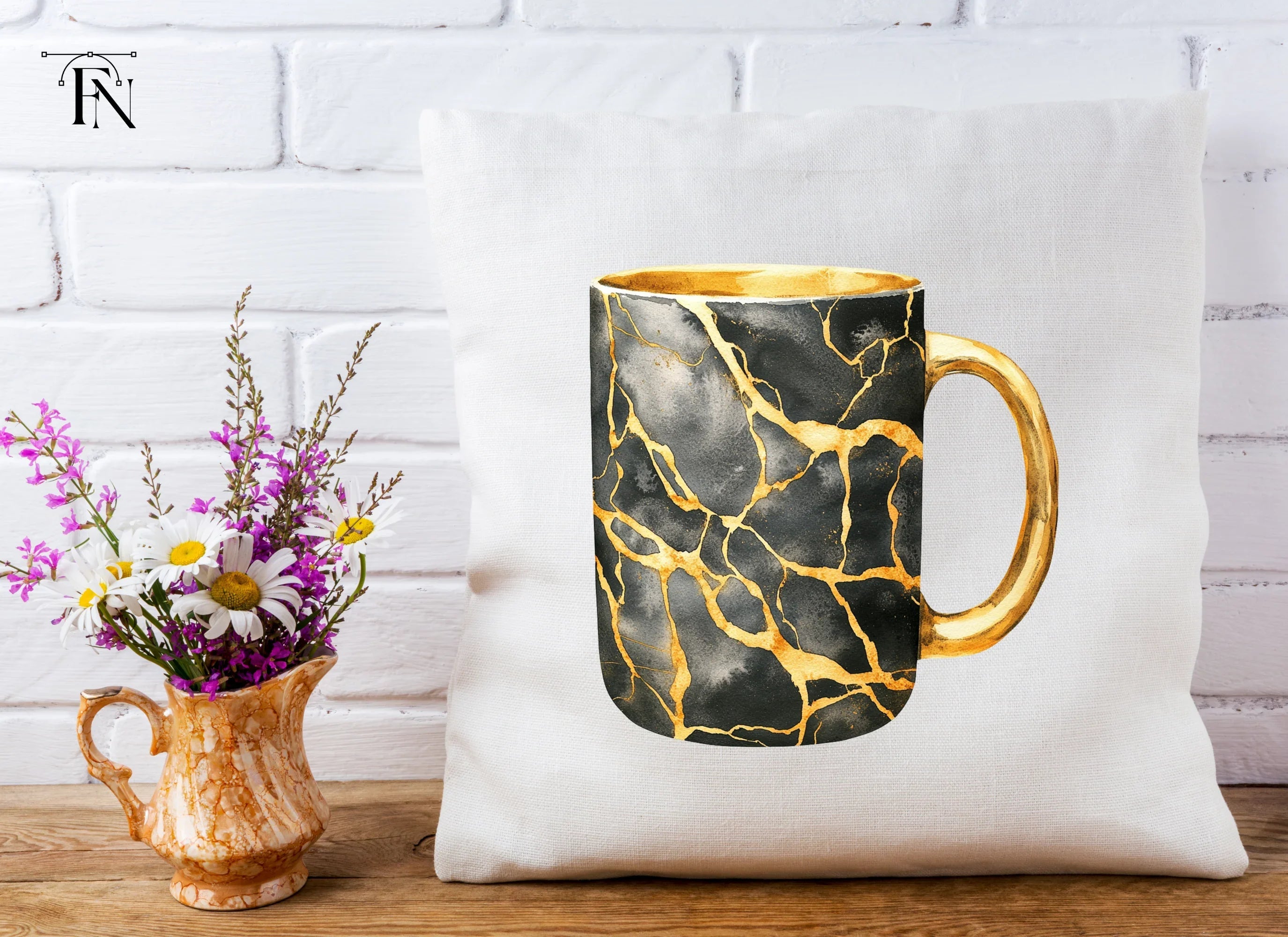 Kintsugi Gold Cracked Black Clipart Bundle