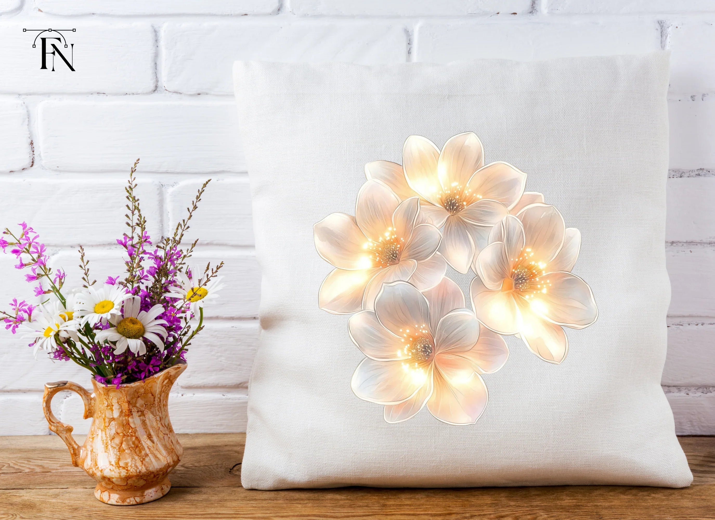 Glowing White Floral Clipart Bundle