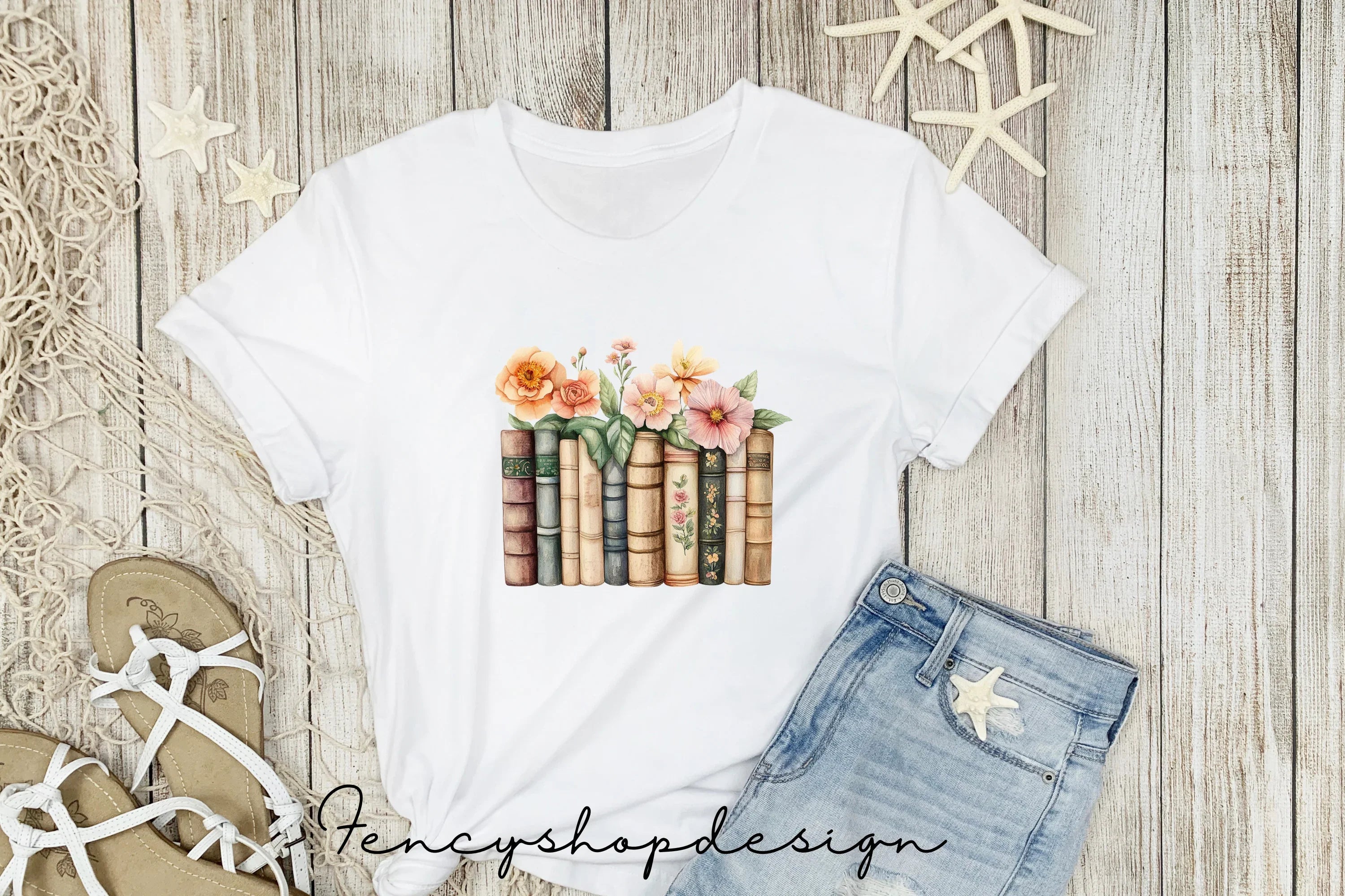 Vintage Floral Books Stack Clipart Bundle
