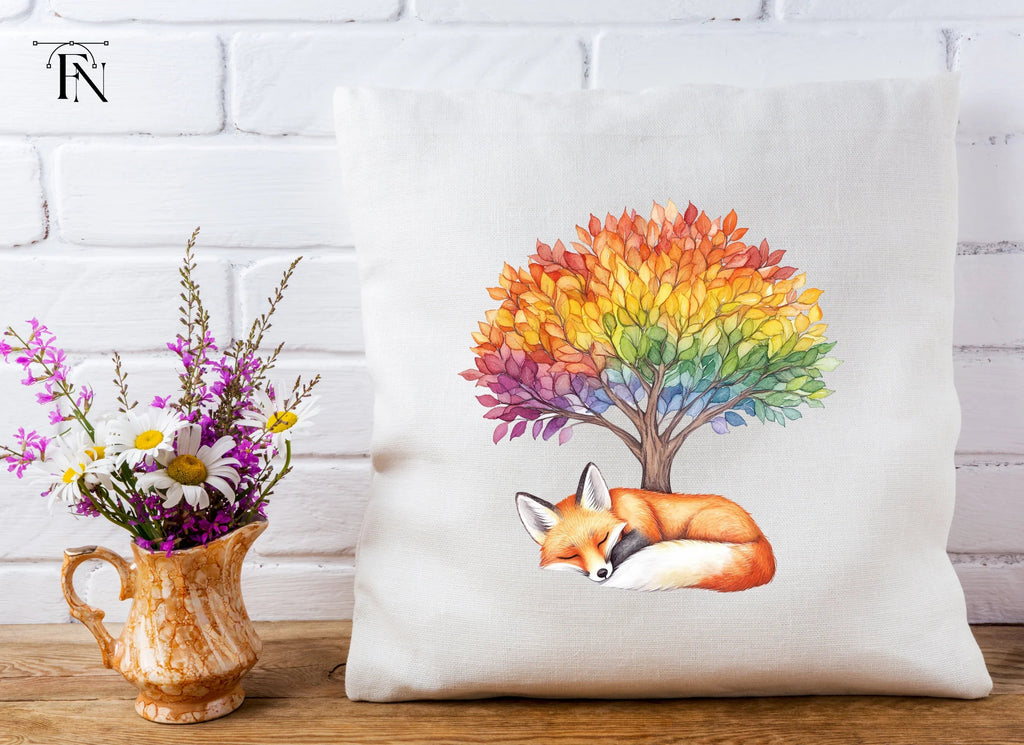Sleeping Fox Under Rainbow Tree Clipart Bundle