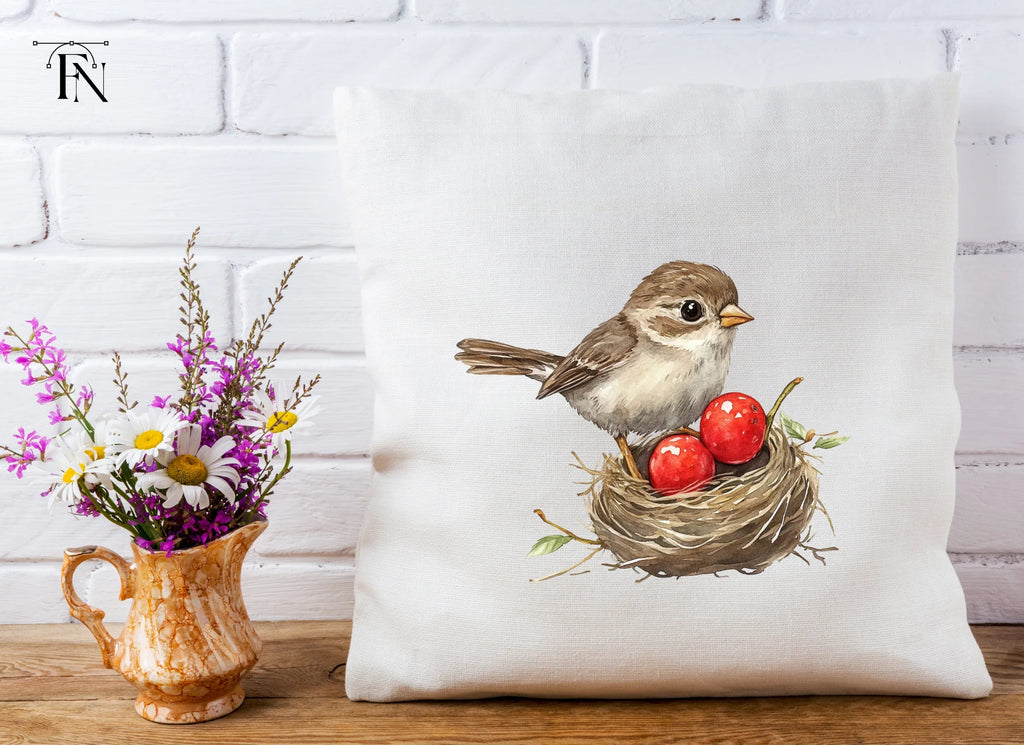 Cute Bird in Nest with Red Berries Clipart Bundle