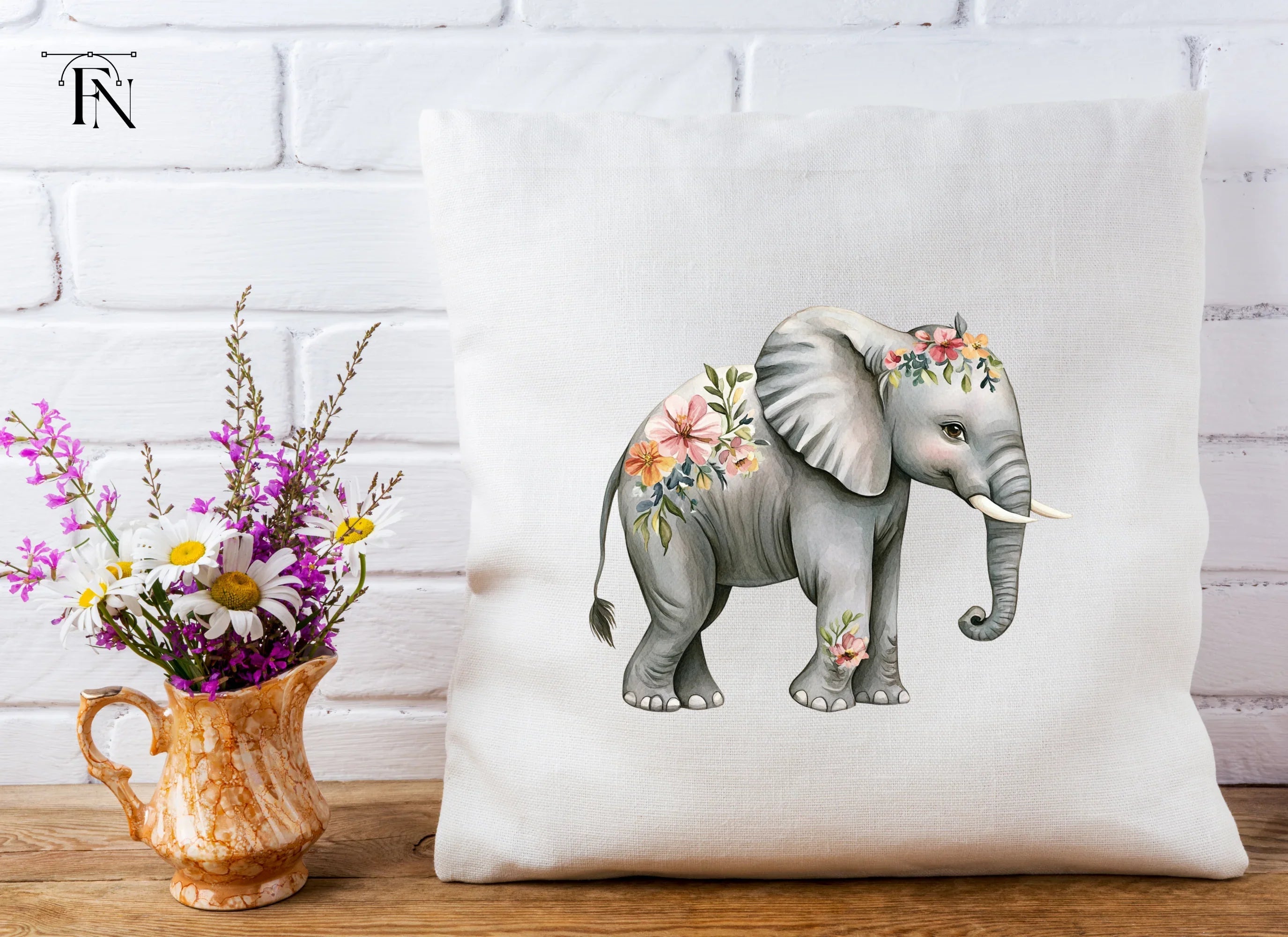 Floral Elephant Clipart Bundle