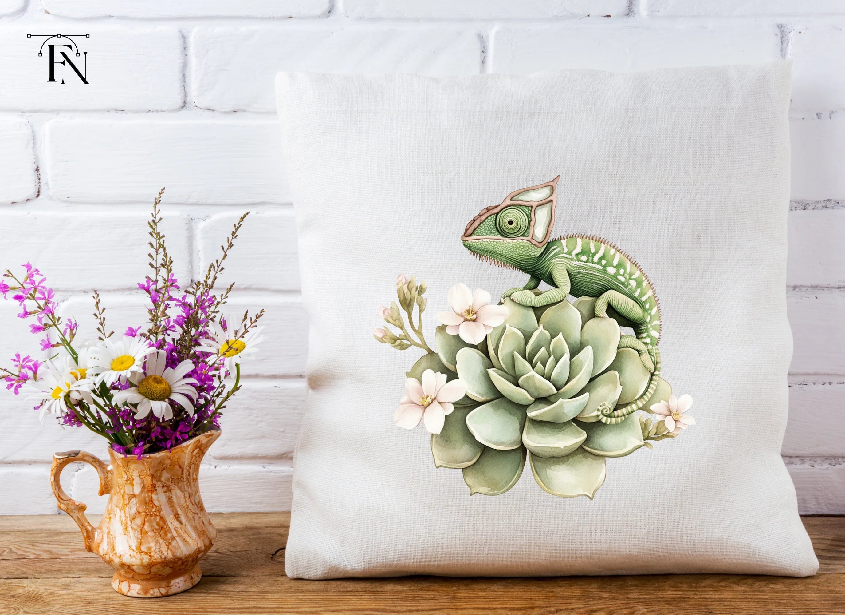 Chameleon on Succulent Clipart Bundle