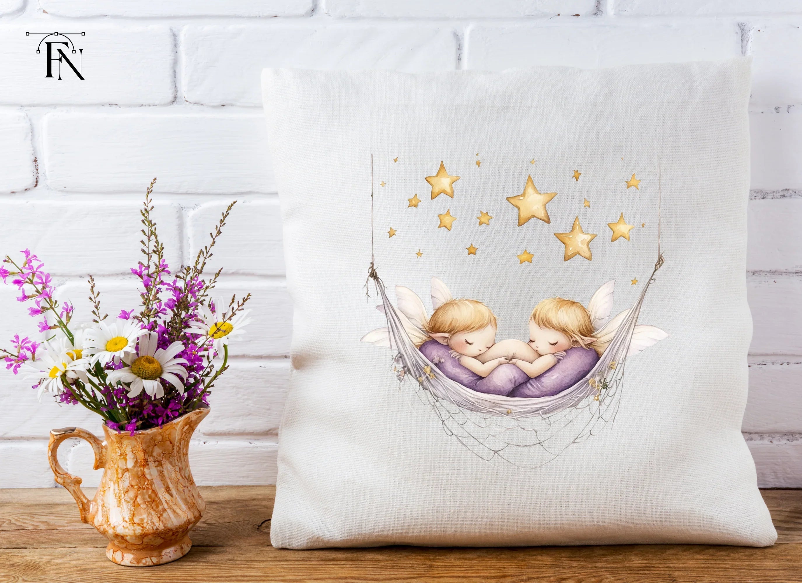 Sleeping Baby Fairies in Hammock Clipart Bundle