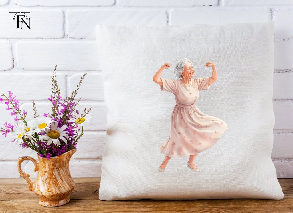 Happy Elderly Woman Dancing Clipart Bundle