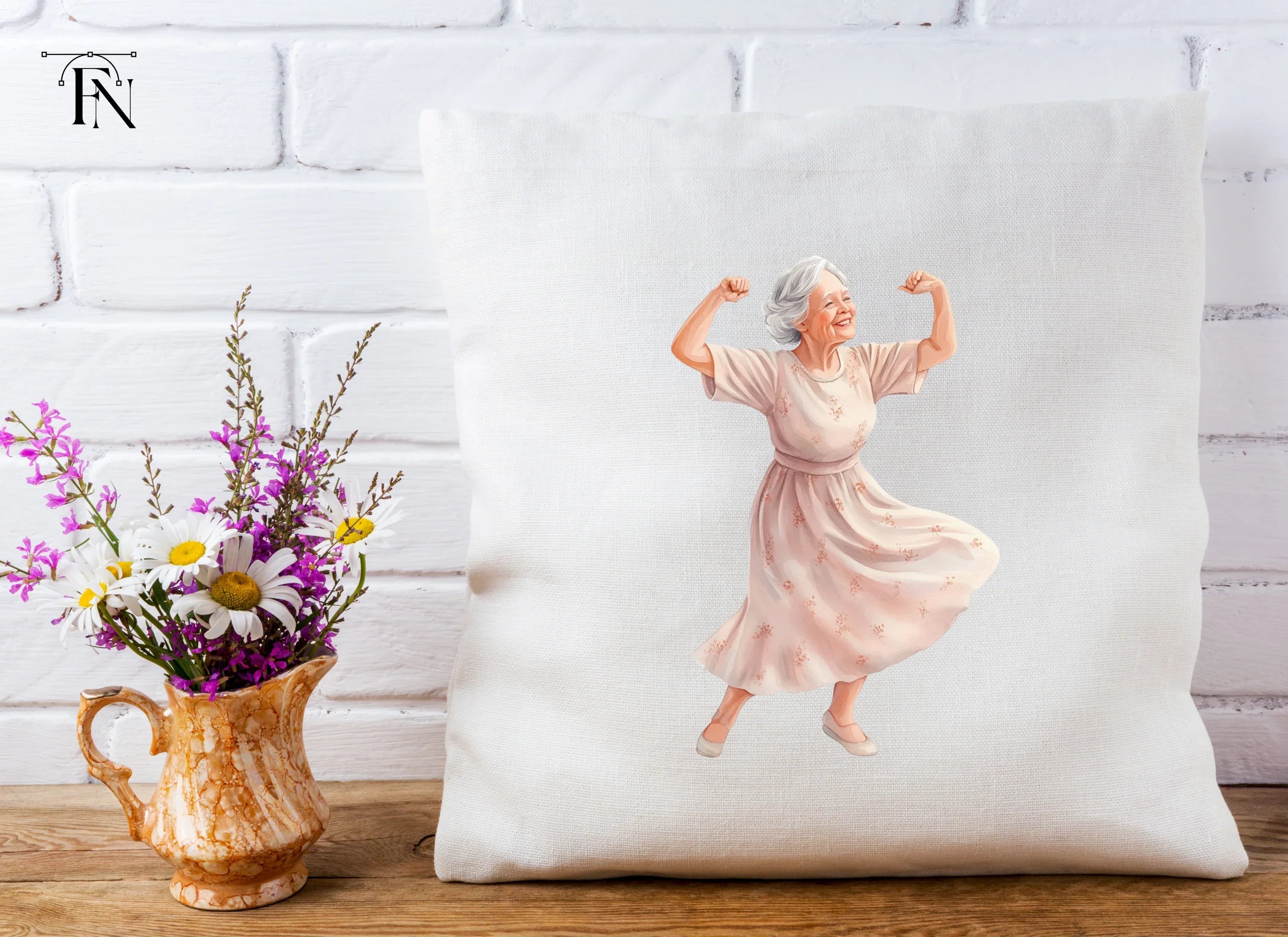 Happy Elderly Woman Dancing Clipart Bundle