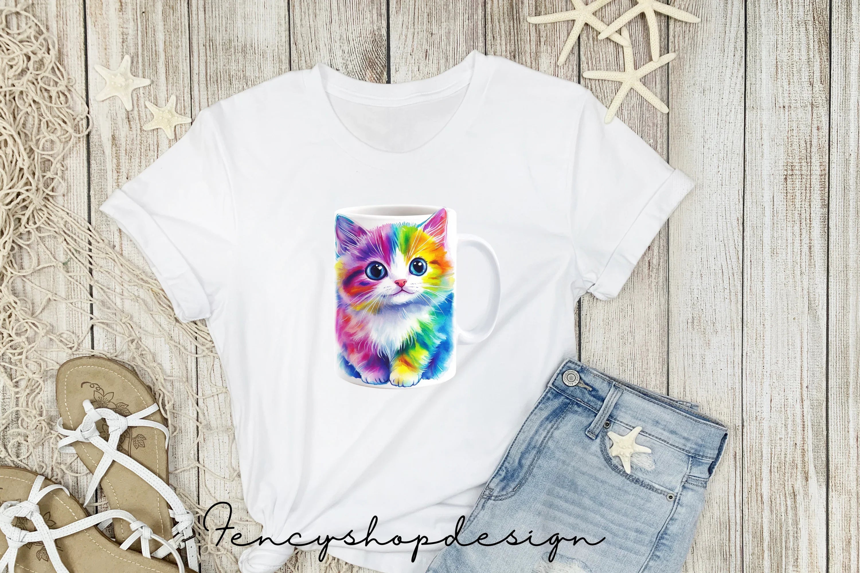 Cute Rainbow Cat Clipart Bundle