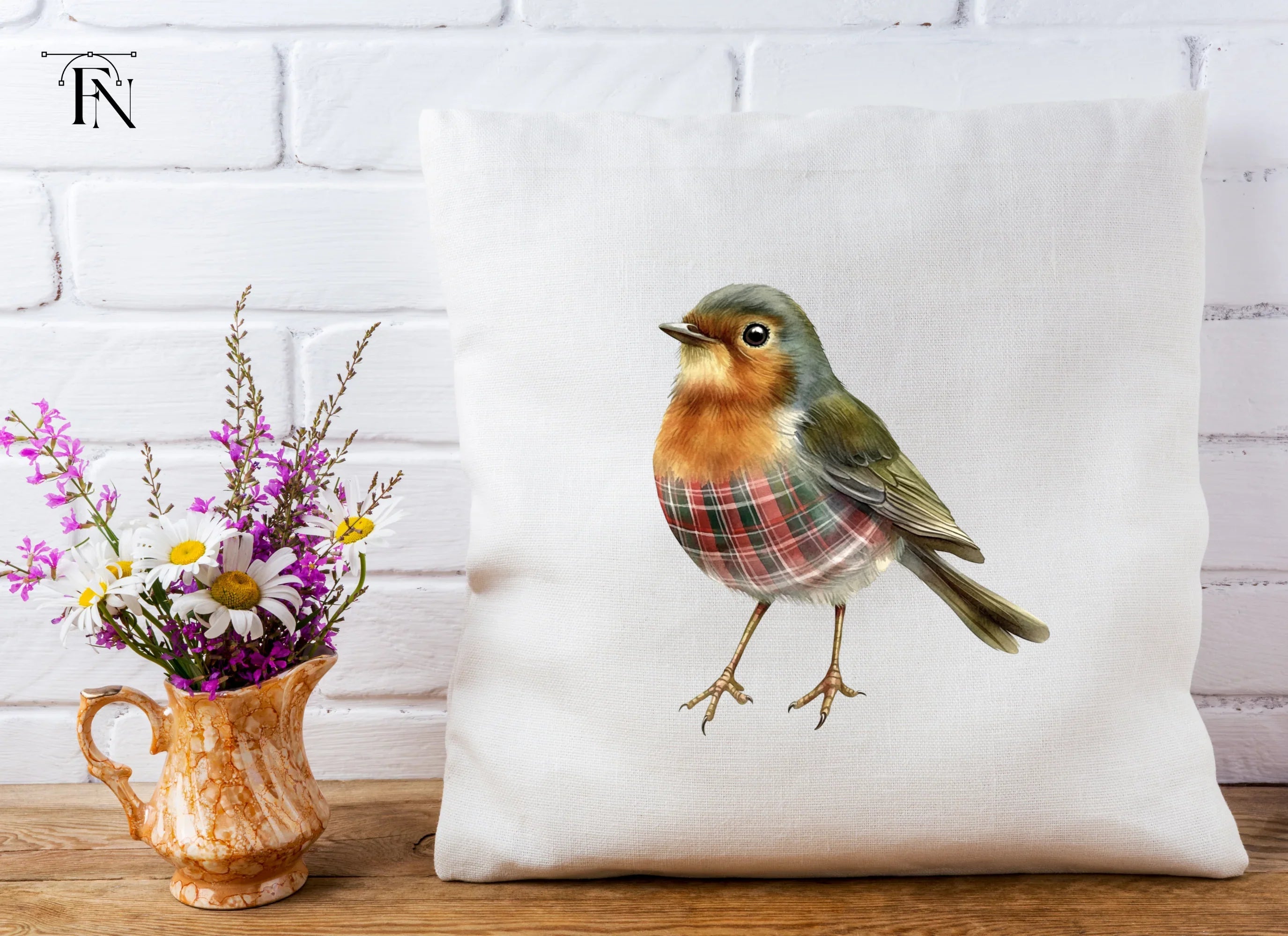 Festive Plaid Robin Bird Clipart Bundle