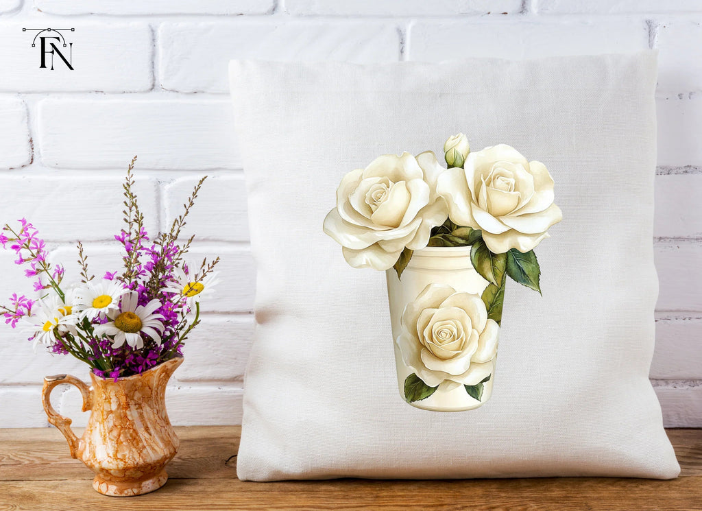 White Rose Vase Illustration Clipart Bundle