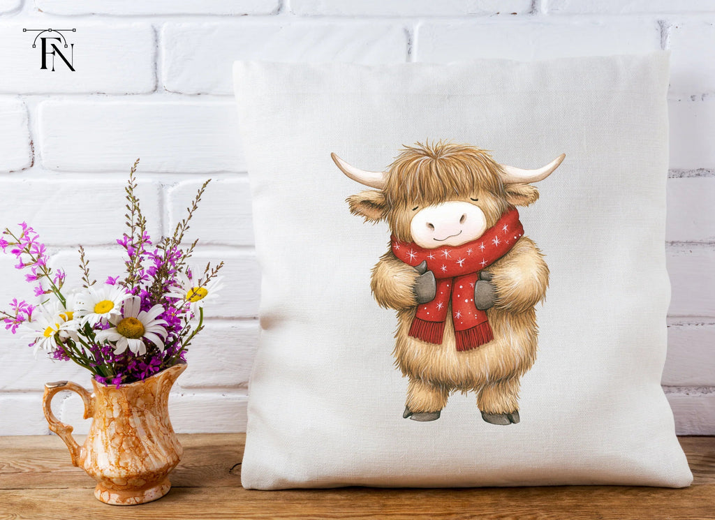 Cute Highland Cow with Scarf Clipart Bundle