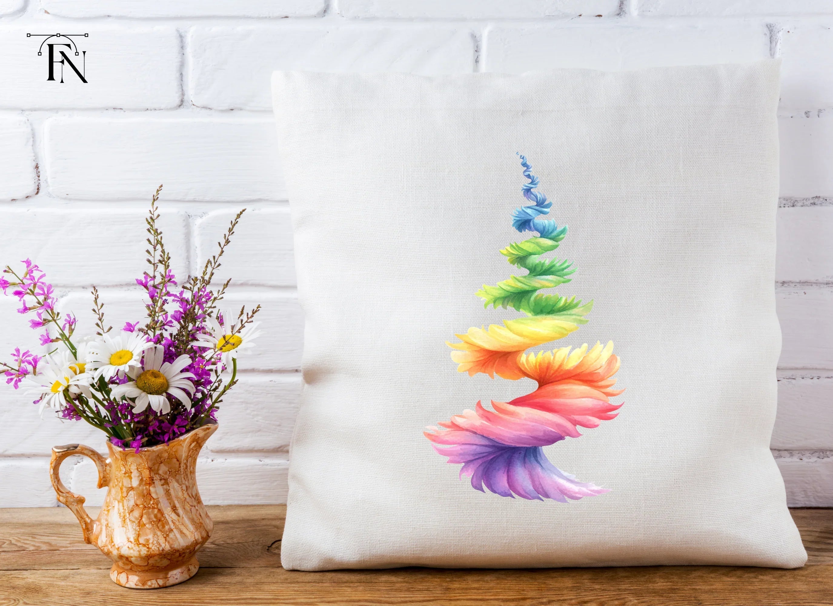 Spiral Rainbow Feather Tower Clipart Bundle
