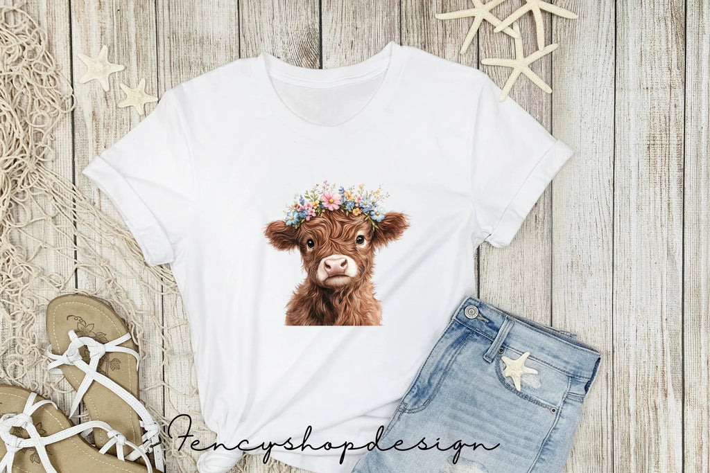 Adorable Highland Cows with Flowers Clipart Bundle