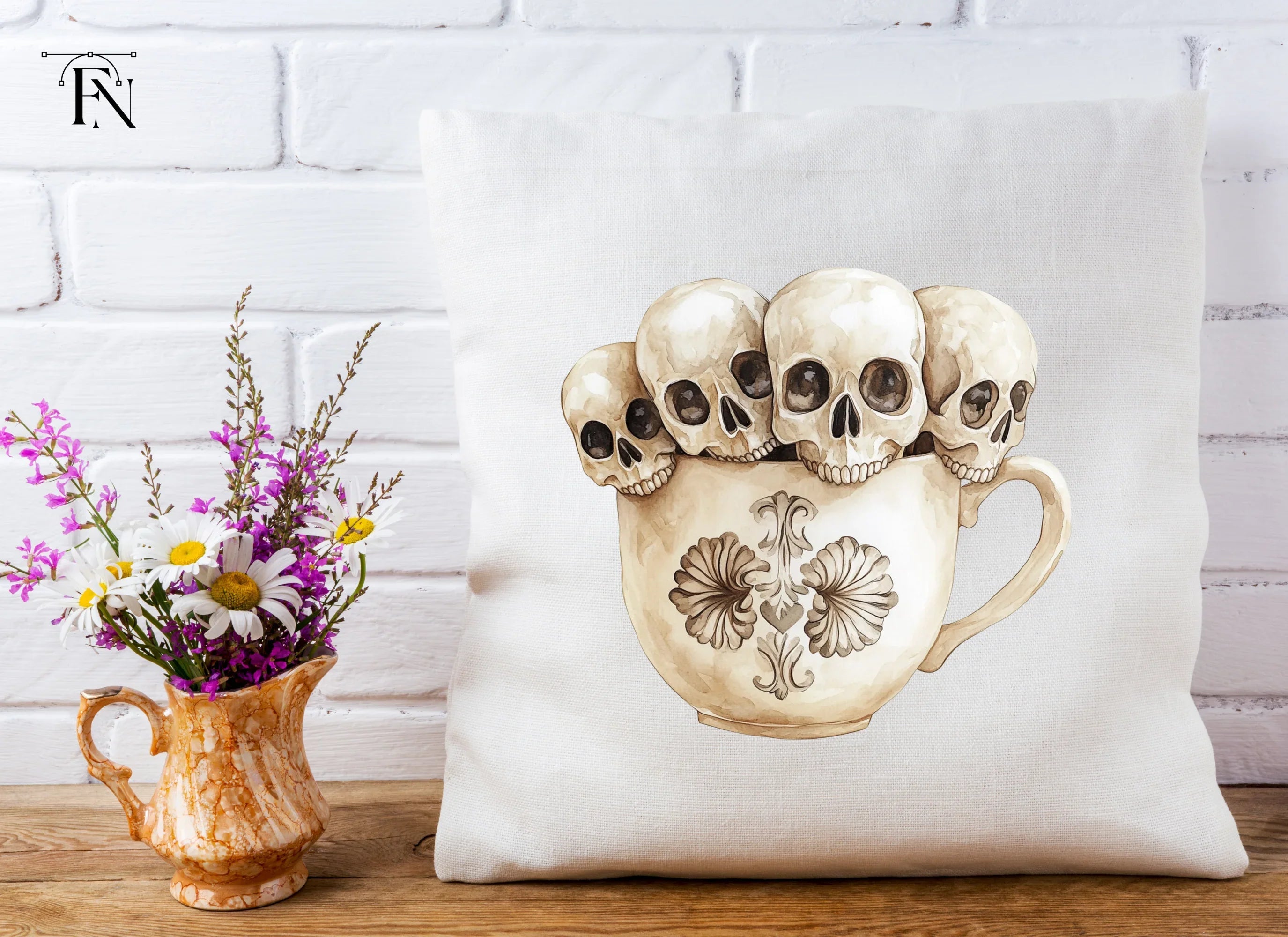 Skulls in Teacup Illustration Clipart Bundle