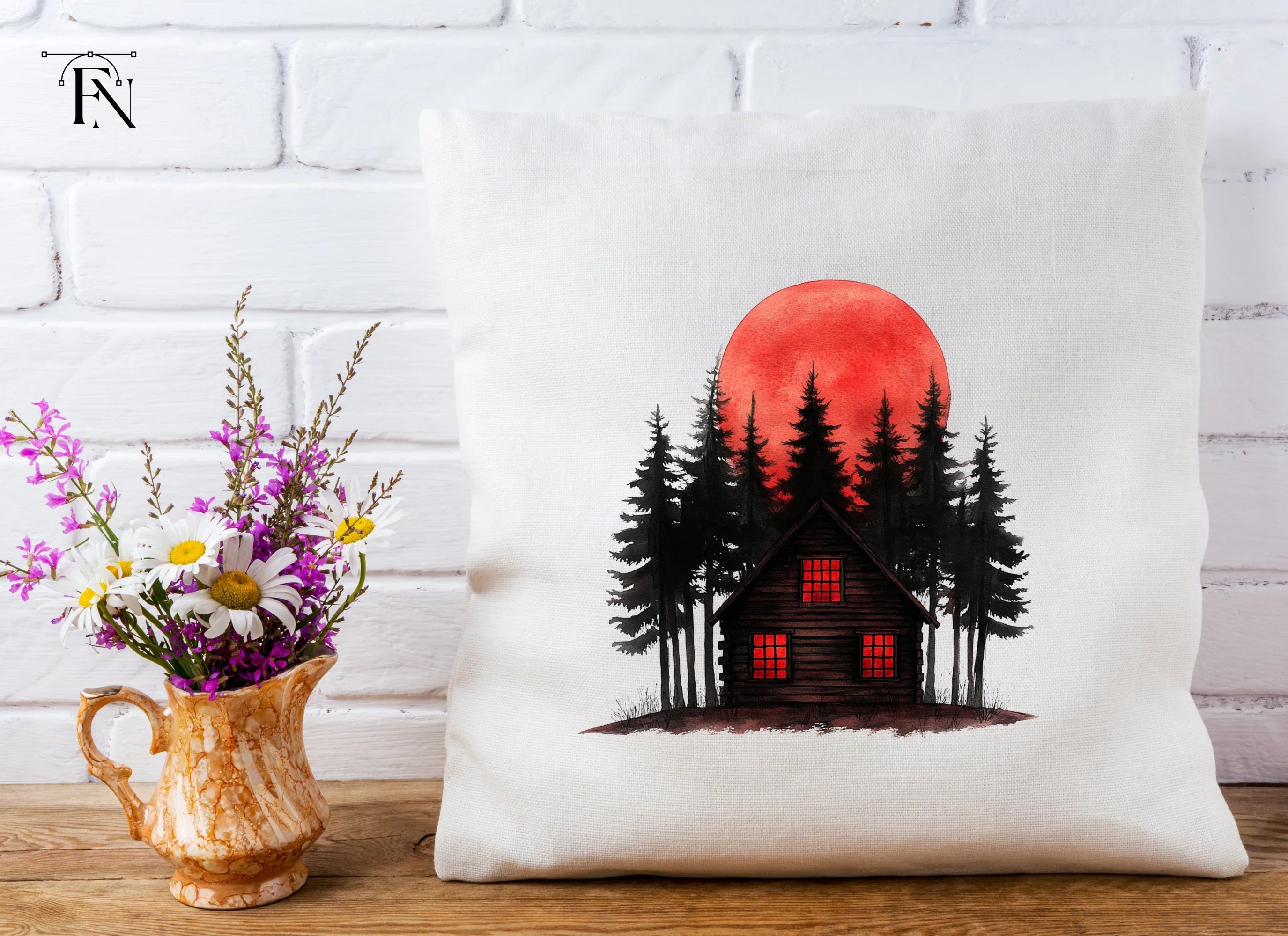 Spooky Cabins Under Blood Moon Clipart Bundle