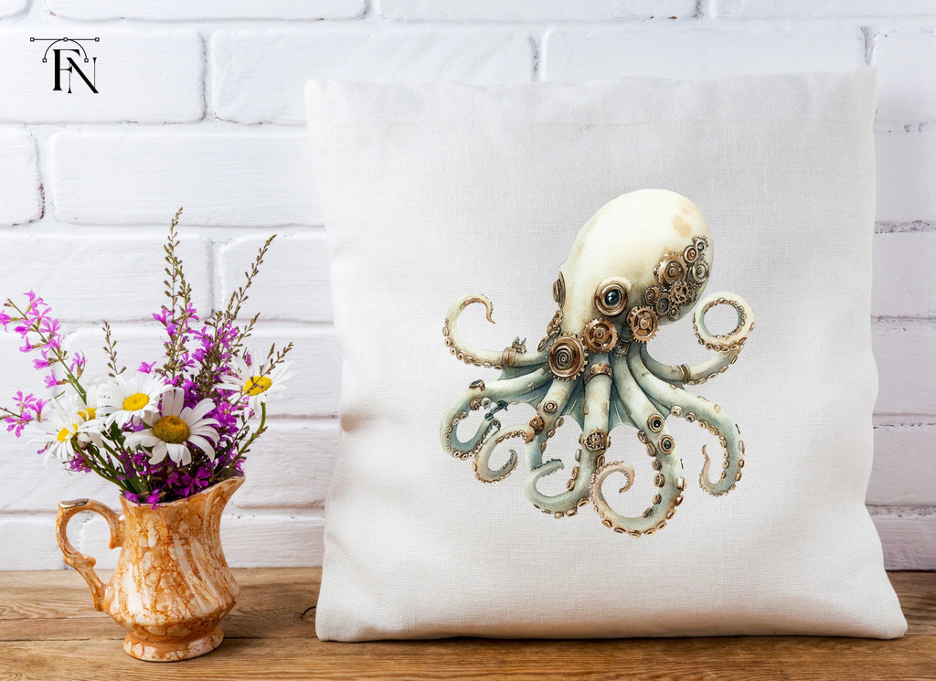 White Steampunk Octopus Clipart Bundle